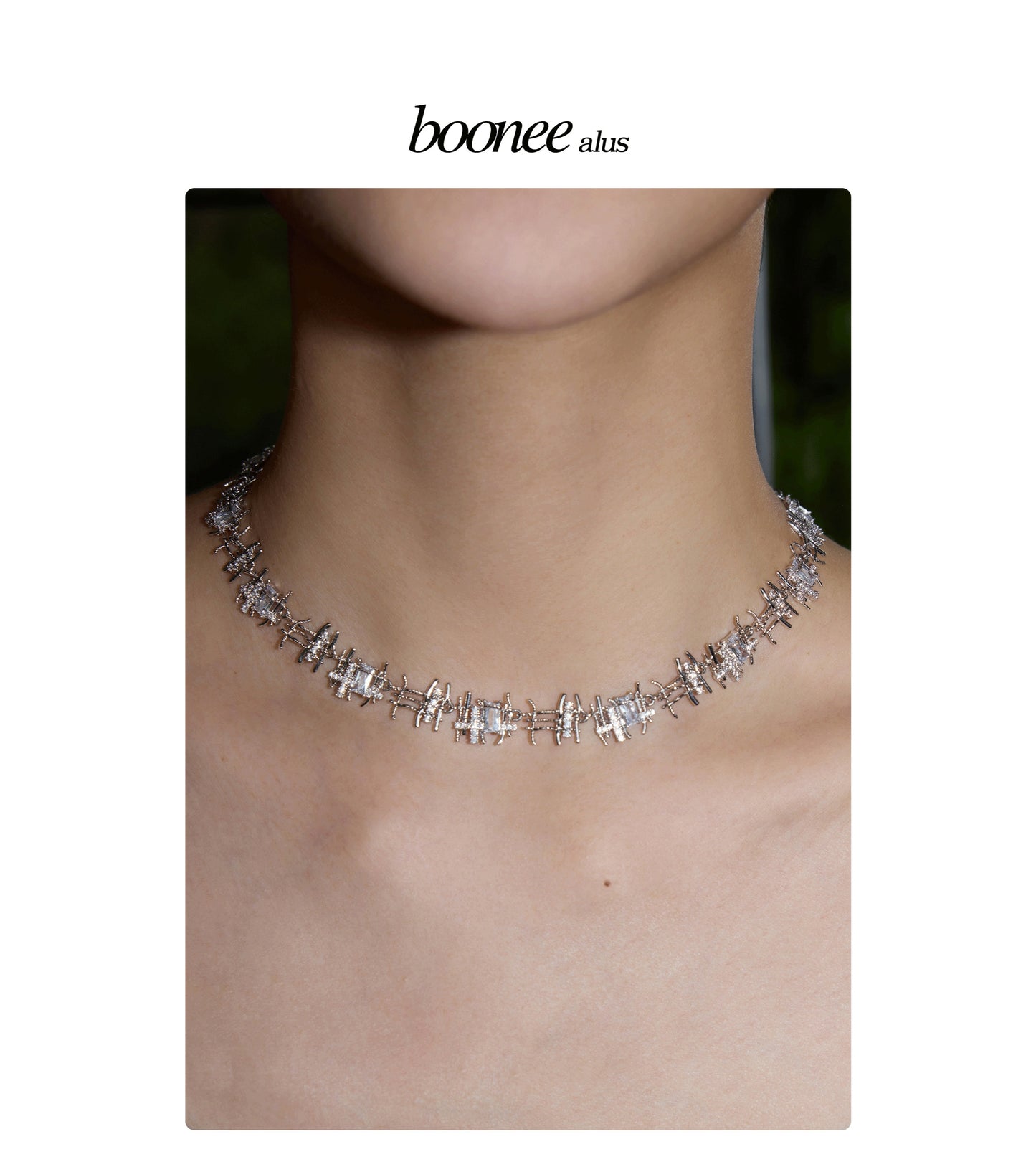 Textured Woven Metal Cubic Zirconia Choker Necklace for Women Luxury Sparkly Rectangular Zircon Collar Wedding Party Jewelry Gift  LUNA-X241