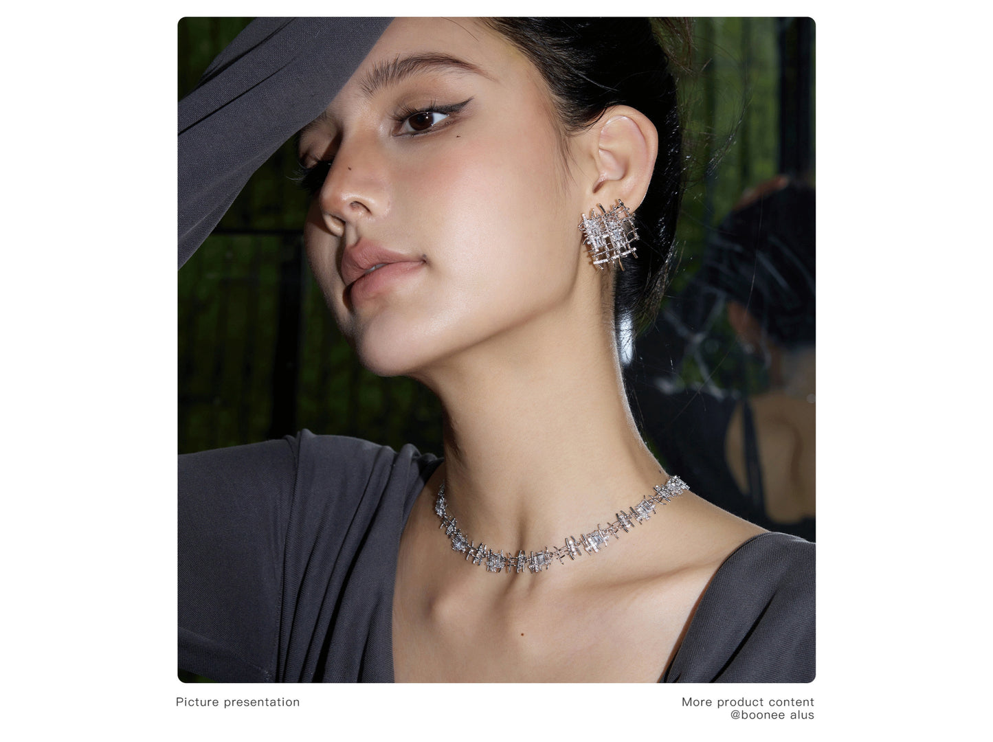 Textured Woven Metal Cubic Zirconia Choker Necklace for Women Luxury Sparkly Rectangular Zircon Collar Wedding Party Jewelry Gift  LUNA-X241