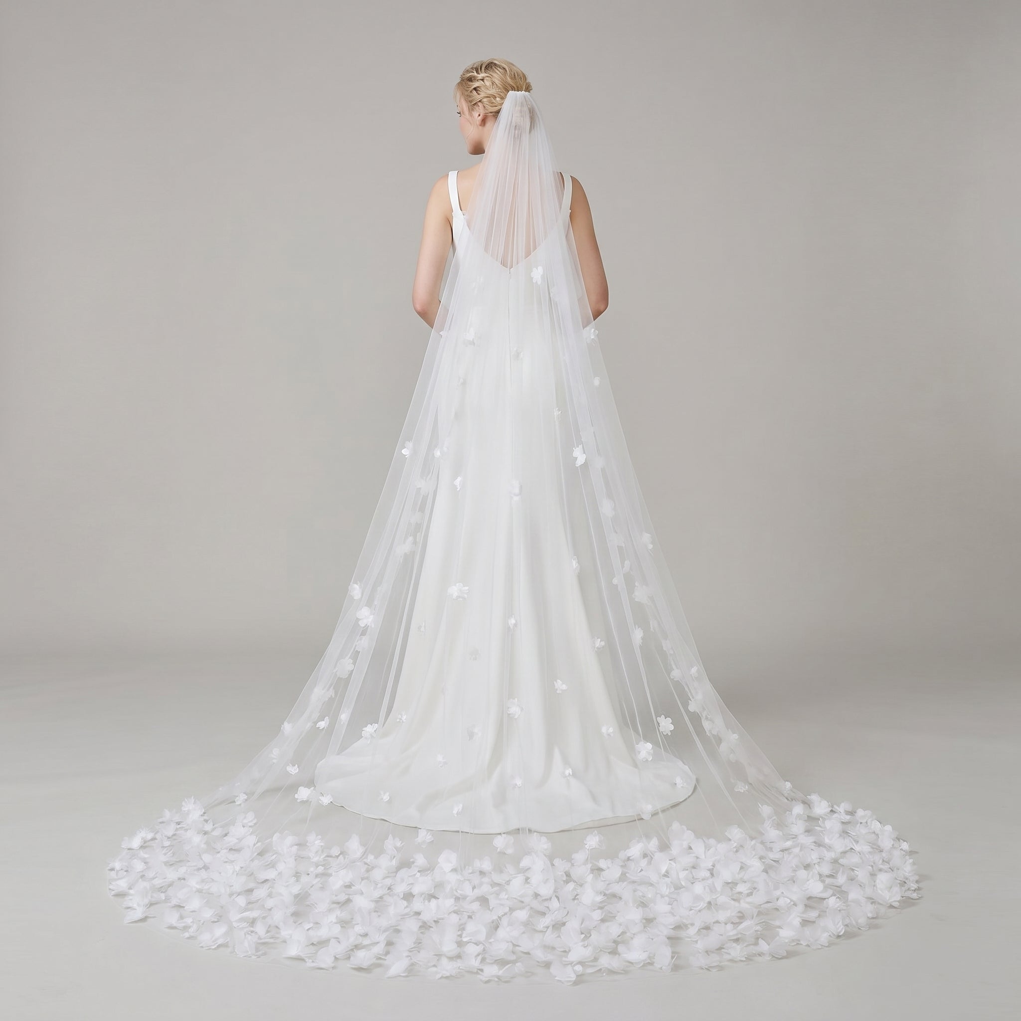 Grand Cathedral Wedding Veil - 138 Extra Long & Wide Tulle with Majestic Royal Lace Appliques and Secure Metal Comb  LUNA-X03