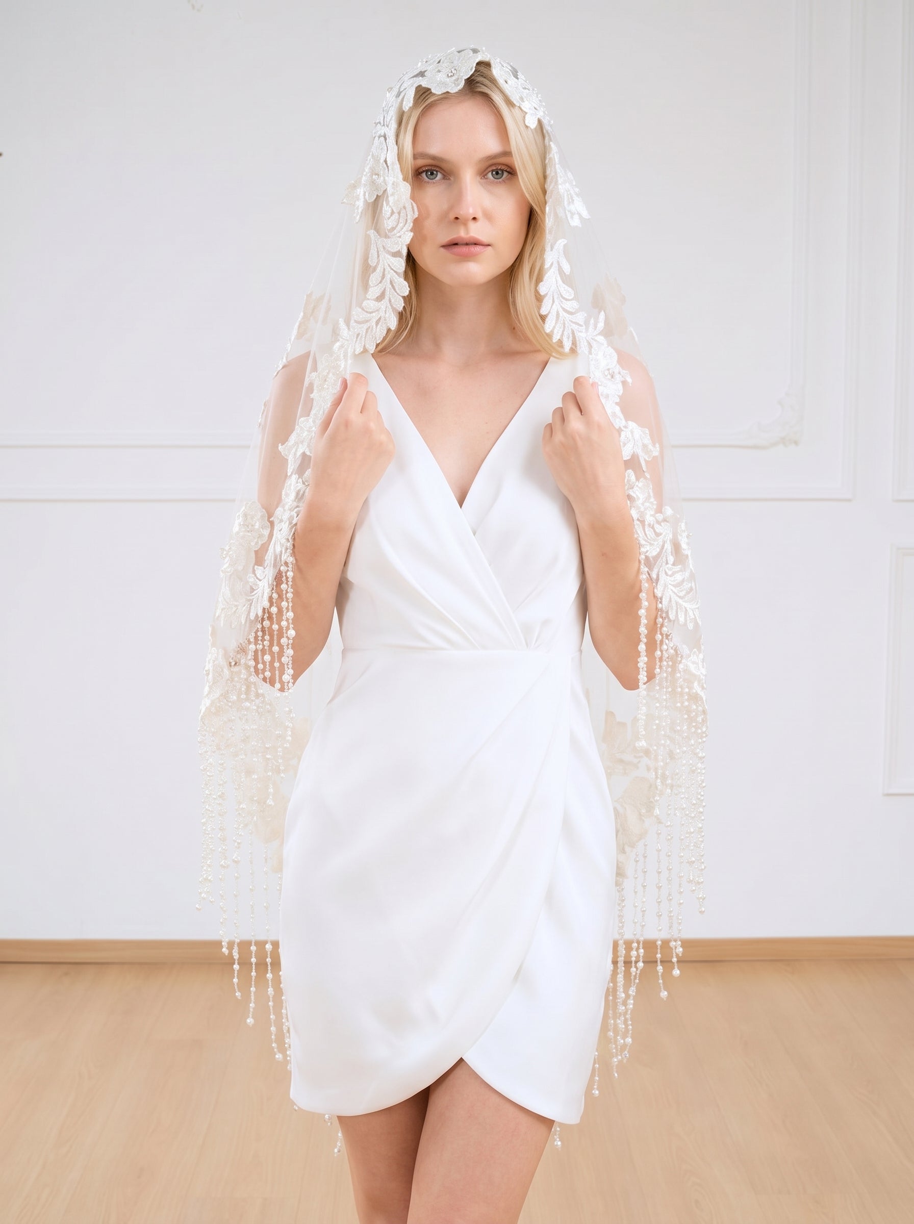 Minimalist Raw Edge Short Wedding Veil - 39 Modern Bridal Tulle, No Comb for Ultimate Styling Freedom  LUNA-X08
