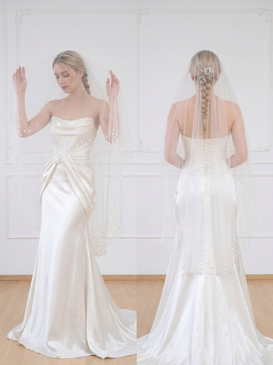 Minimalist Wide Fingertip Wedding Veil - 60 White Drop Veil, No Comb for Custom Blusher or Hairpiece Styling  LUNA-X09
