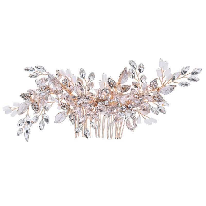 Luxury Baroque Bridal Hair Comb Romantic Marquise Rhinestone Wedding Headpiece | Vintage Golden Floral Hair Vine for Brides and Bridesmaids | LUNA-X113