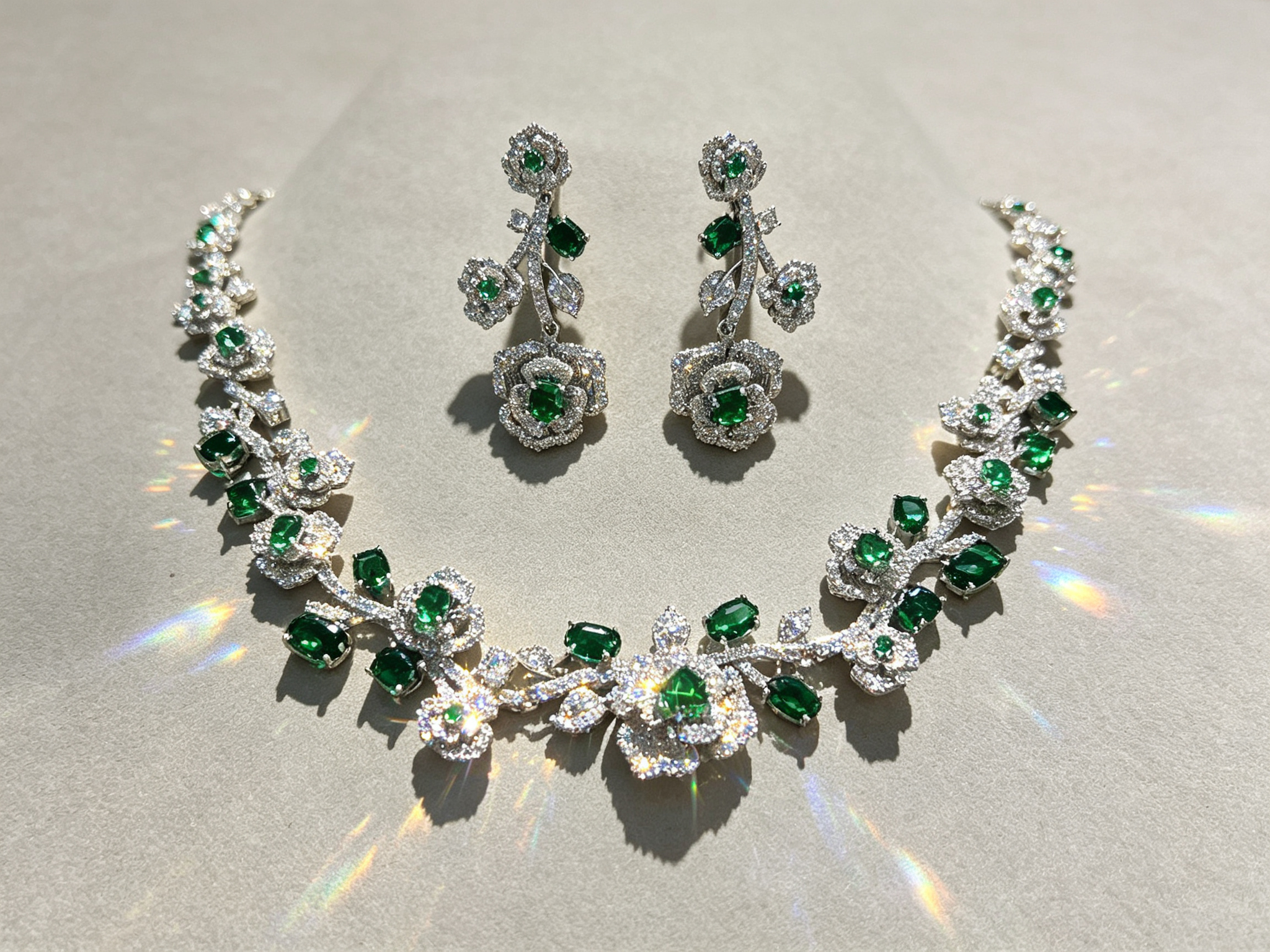 Luxury Rose Floral Bridal Jewelry Set Elegant Statement Necklace & Drop Earrings Duo | LUNA-X123
