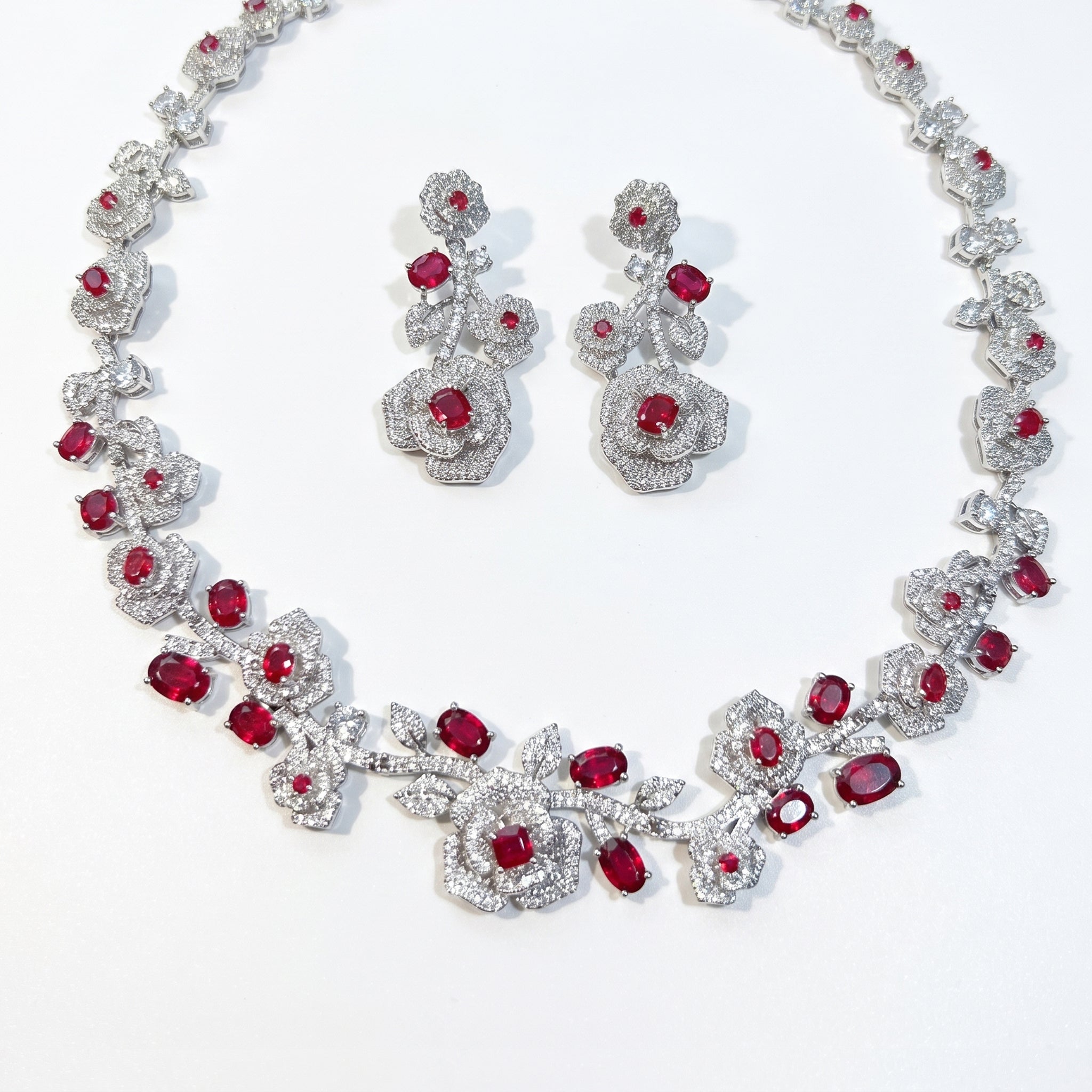 Luxury Rose Floral Bridal Jewelry Set Elegant Statement Necklace & Drop Earrings Duo | LUNA-X123