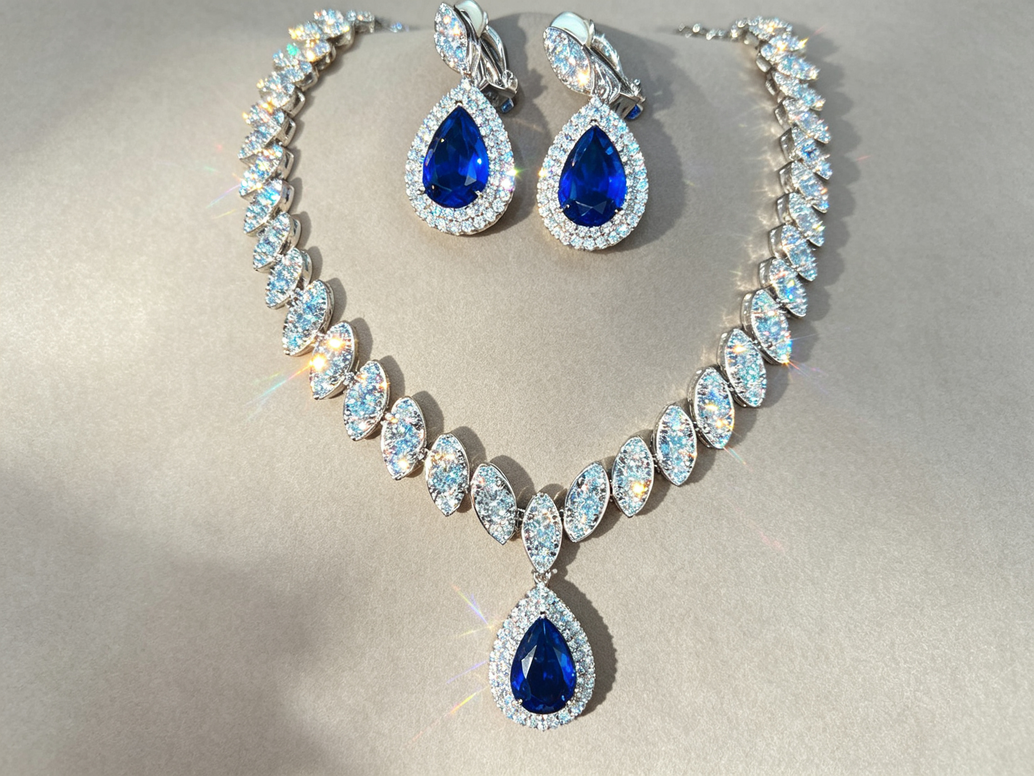 Luxury Teardrop Cubic Zirconia Jewelry Set Elegant Statement Necklace & Dangle Earrings Duo | LUNA-X124