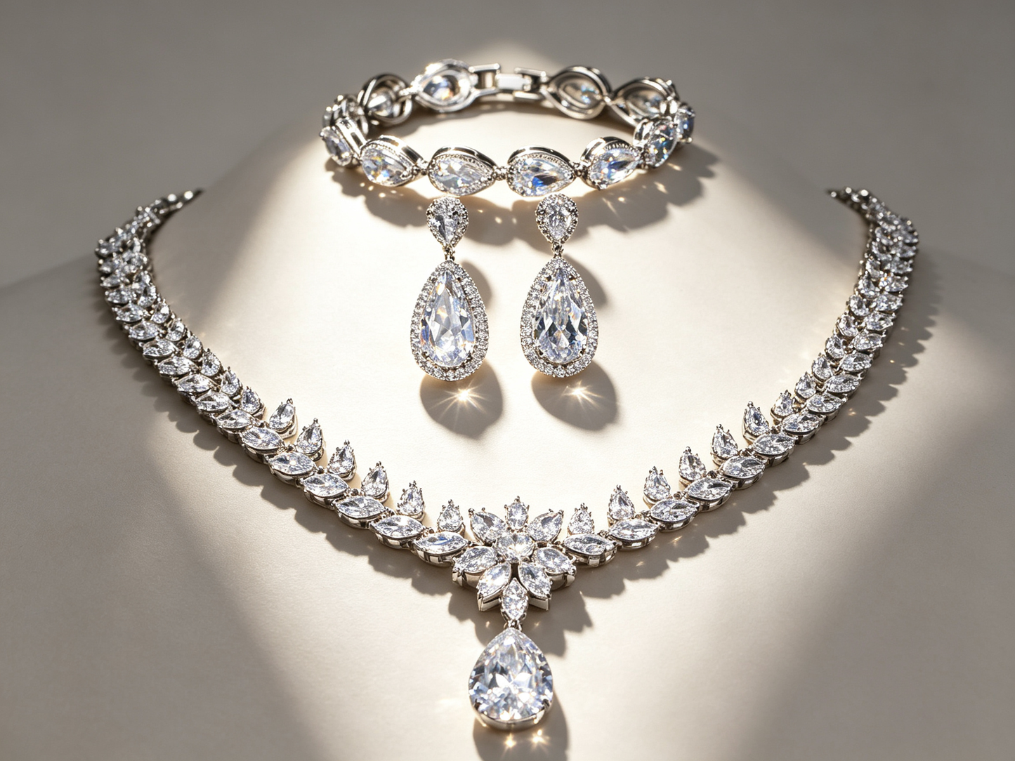 Imperial Teardrop and Marquise Bridal Jewelry Set Luxury Statement Necklace, Chandelier Earrings, and Tennis Bracelet | Premium 3-Piece Wedding Banquet Ensemble | LUNA-X130