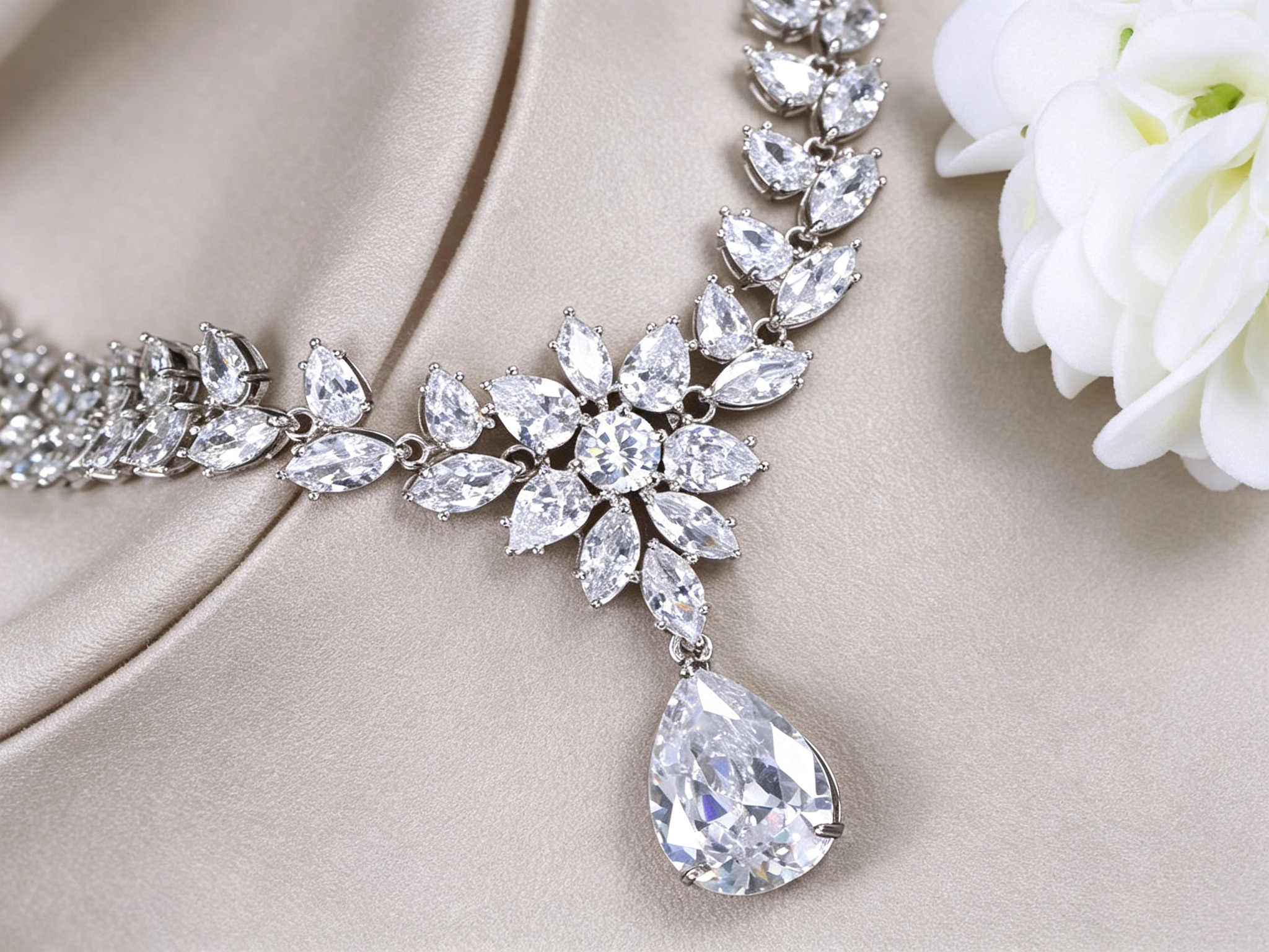 Imperial Teardrop and Marquise Bridal Jewelry Set Luxury Statement Necklace, Chandelier Earrings, and Tennis Bracelet | Premium 3-Piece Wedding Banquet Ensemble | LUNA-X130