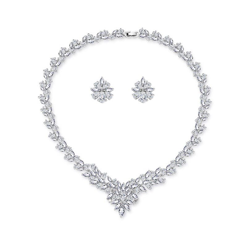 Vine & Blossom Necklace Set-AAA Zircon with K-White Gold Plating | LUNA-X140