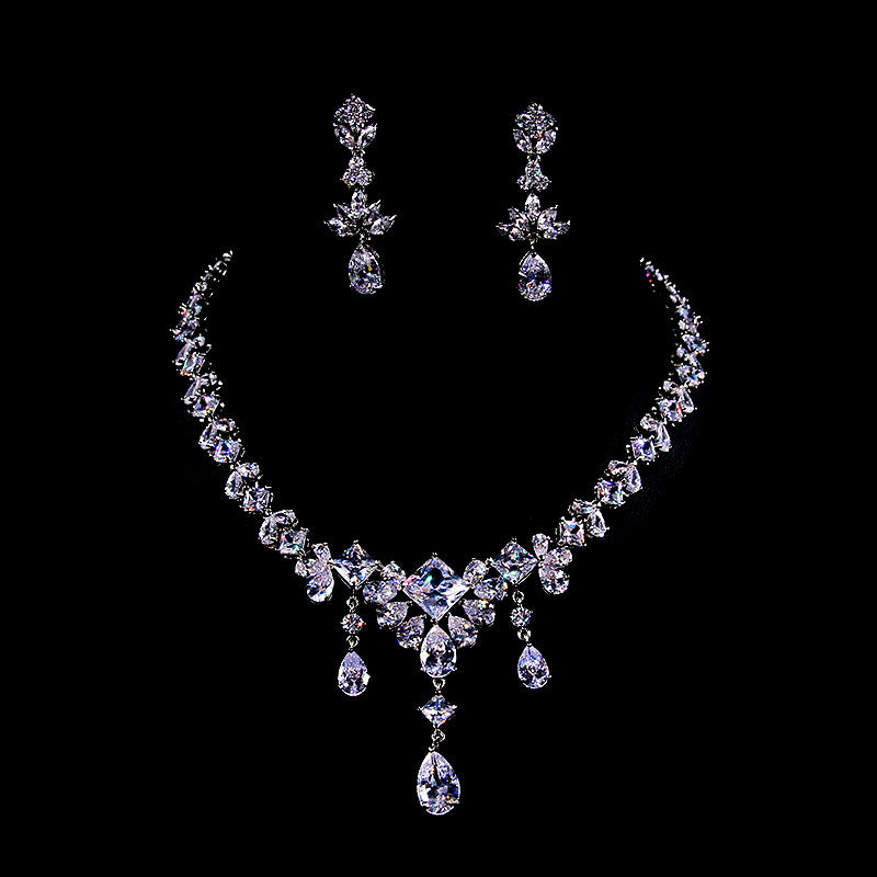 Adella Royal Cascade Bridal Necklace & Earring Set AAA Zircon Premium Plated Statement Jewelry Duo | LUNA-X142