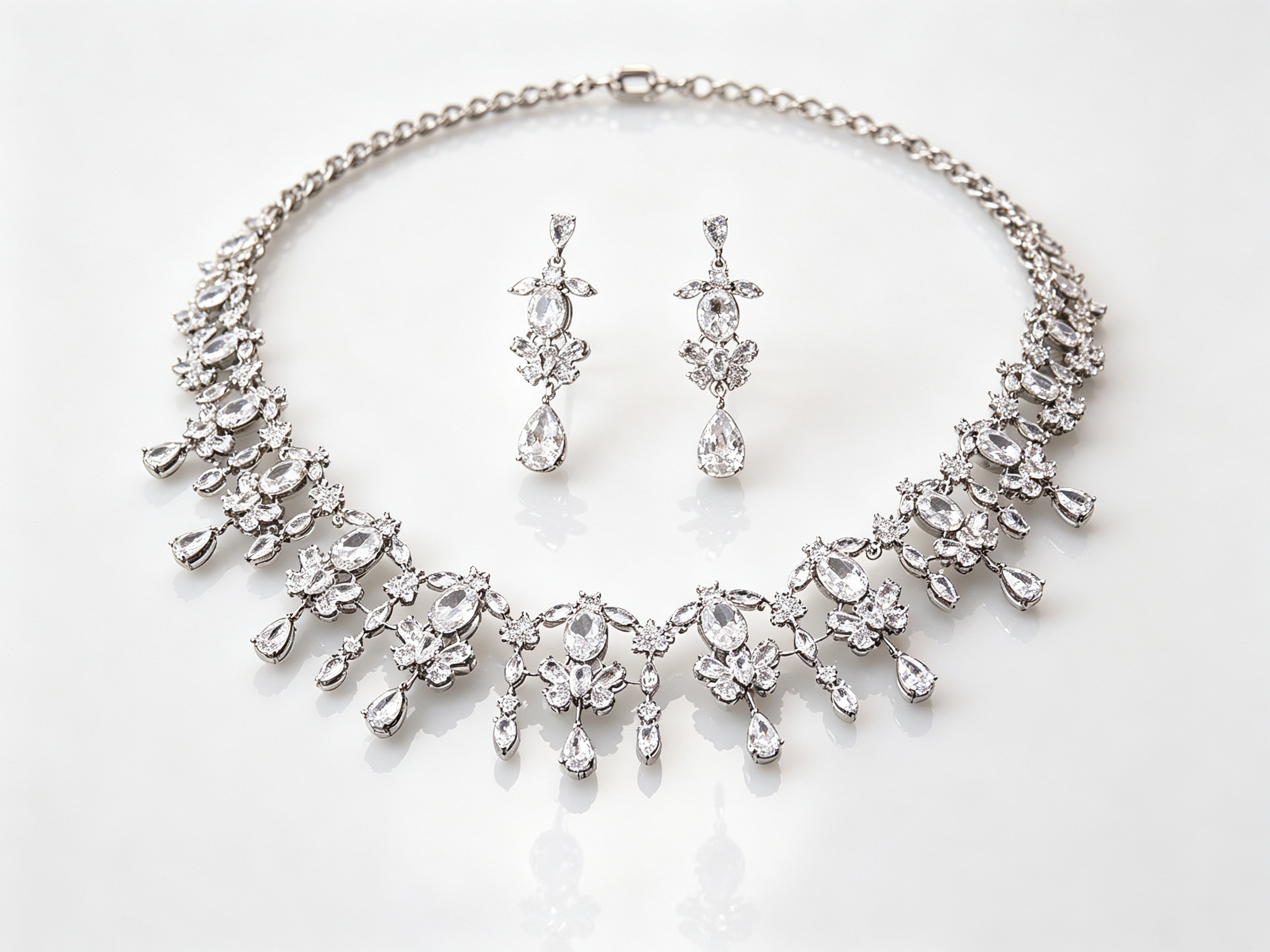 Dreamy Teardrop Zircon Bridal Jewelry Set Drop Necklace & Dangle Earrings for Wedding | LUNA-X145
