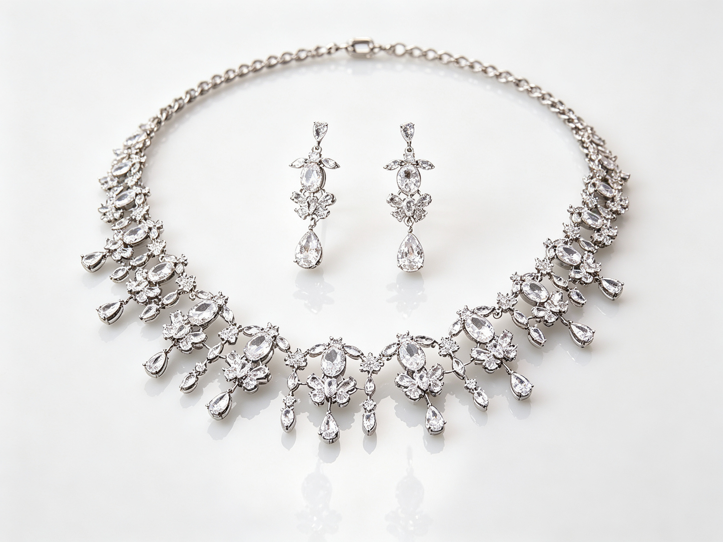 Dreamy Teardrop Zircon Bridal Jewelry Set Drop Necklace & Dangle Earrings for Wedding | LUNA-X145