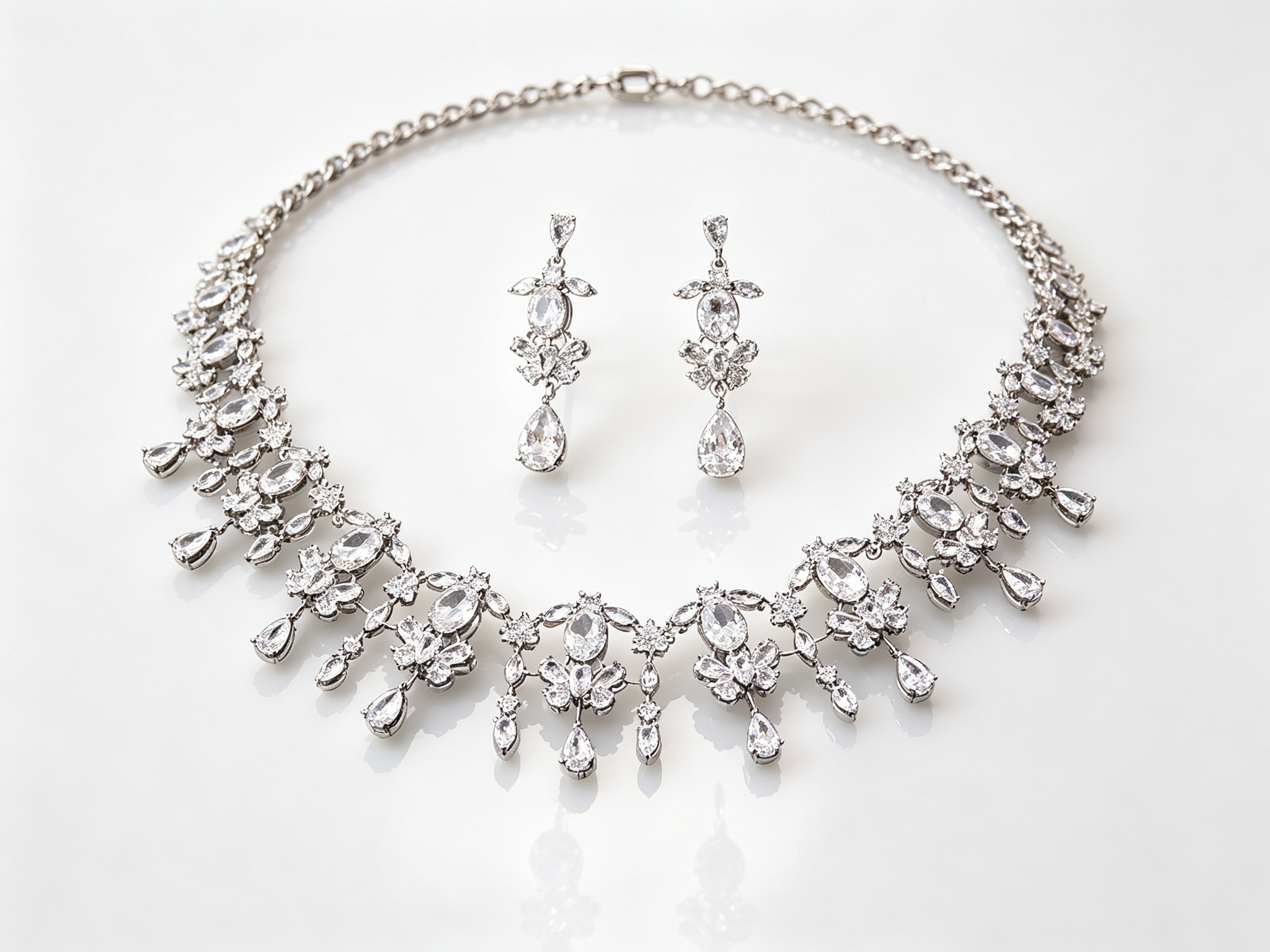 Dreamy Teardrop Zircon Bridal Jewelry Set Drop Necklace & Dangle Earrings for Wedding | LUNA-X145