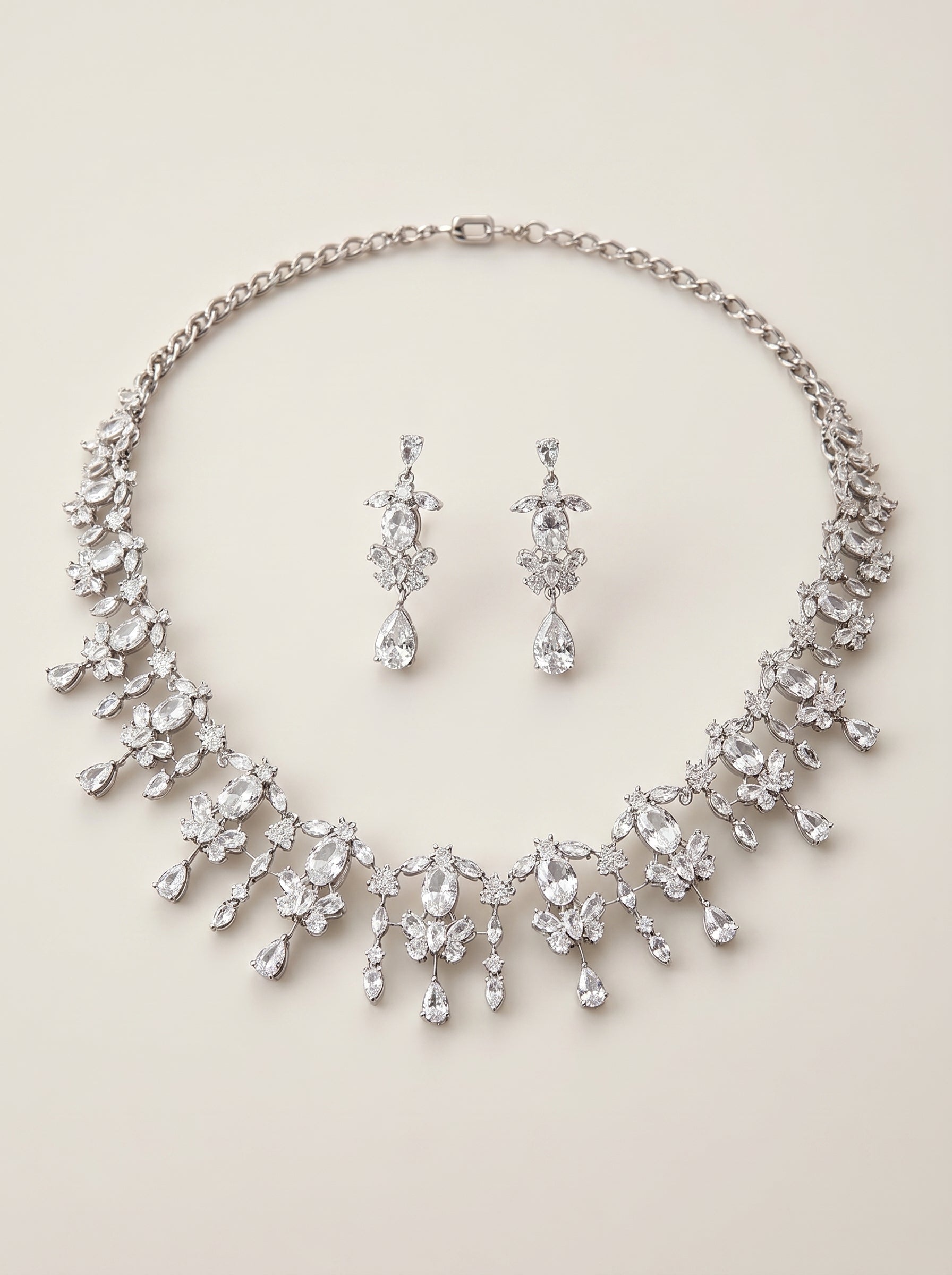 Dreamy Teardrop Zircon Bridal Jewelry Set Drop Necklace & Dangle Earrings for Wedding | LUNA-X145