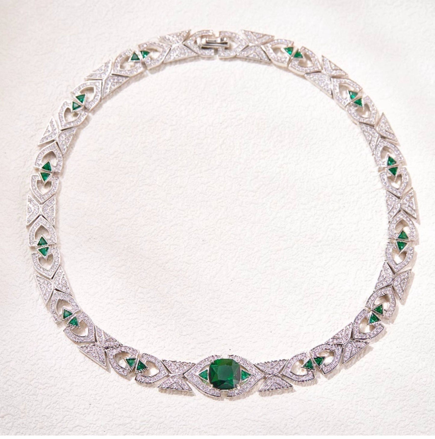 Luxury Emerald Choker Necklace & Earring Set Gold-Plated Full Zircon Vintage Evening Jewelry | LUNA-X149