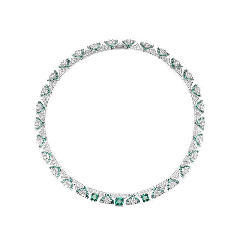 Luxury Emerald Choker Necklace & Earring Set Gold-Plated Full Zircon Vintage Evening Jewelry | LUNA-X149