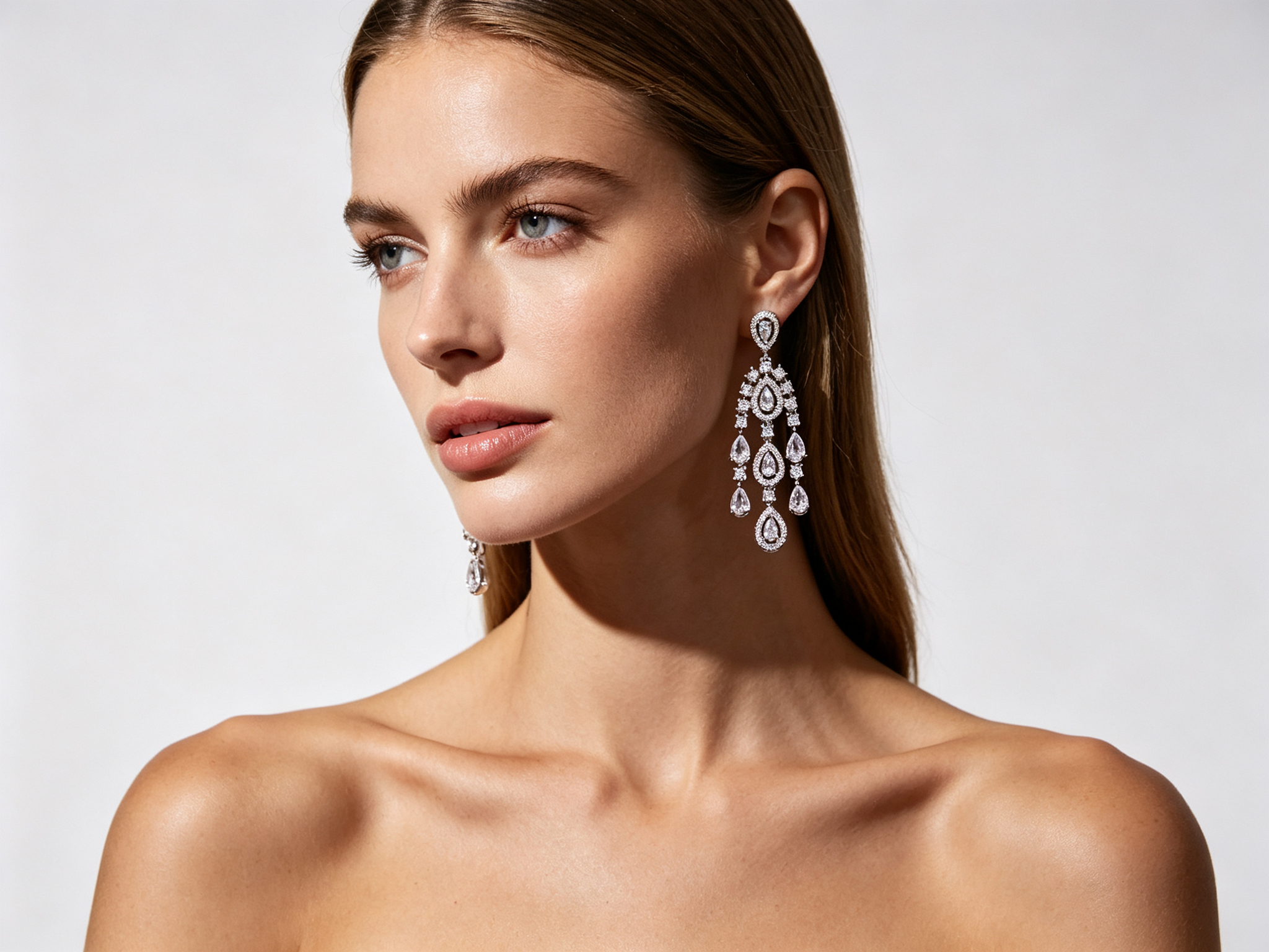 Luxury Full Zircon Fringe Necklace & Earring Set Handmade Precision Prong Setting AAA Zircon Bridal Jewelry (46cm) | LUNA-X150
