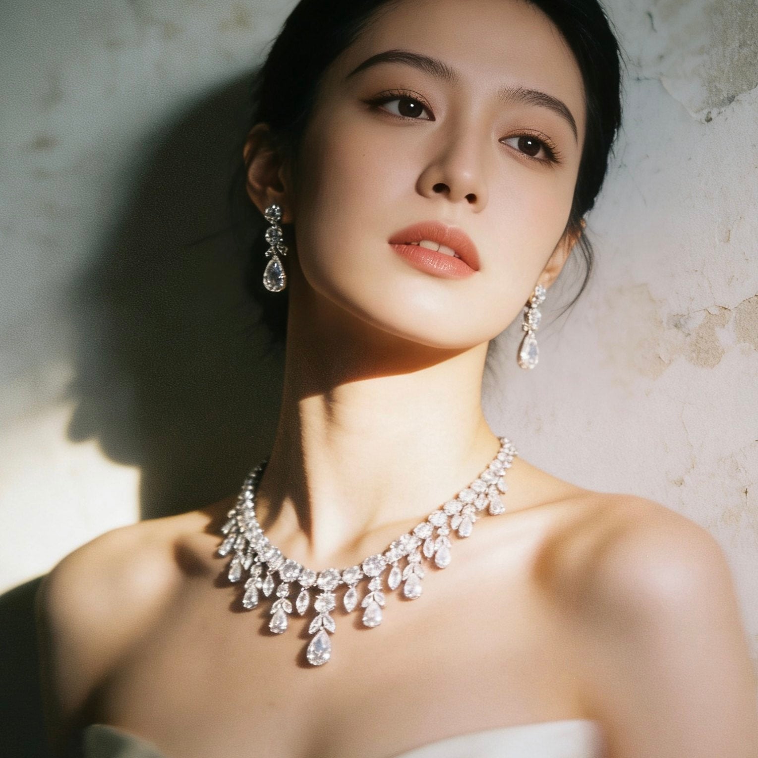 MOMZ Royal Sapphire Style Plated Necklace & Earring Set AAA Zircon Luxury Evening Jewelry | LUNA-X152