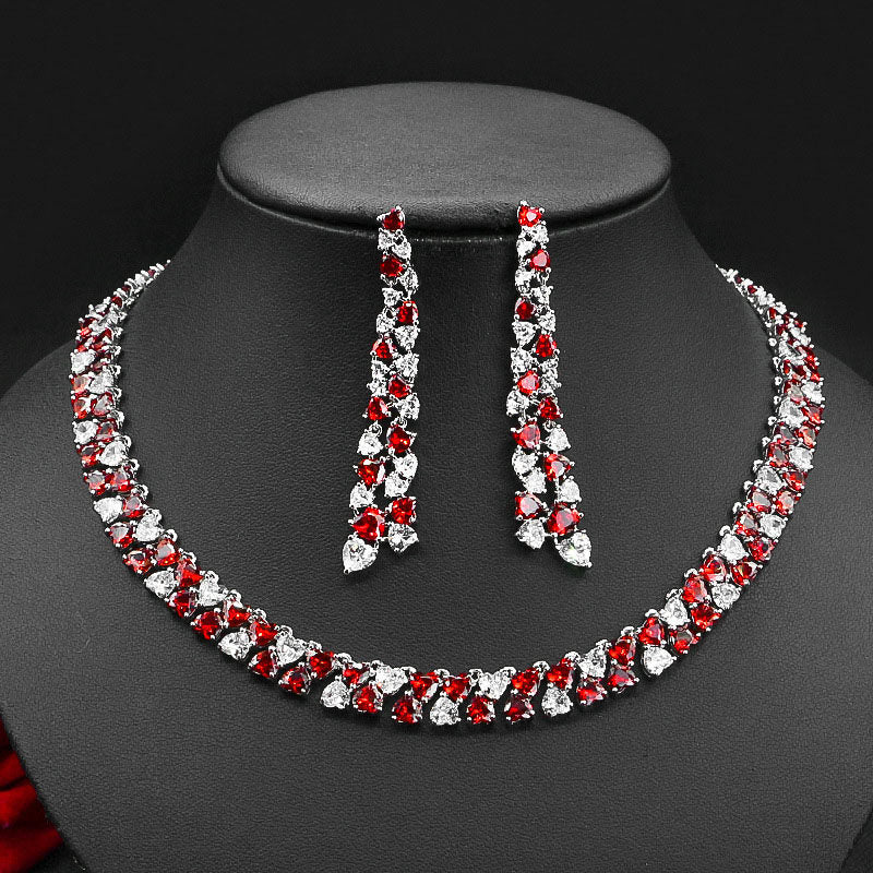 Starlight Brilliance Collection: AAA Zircon Plated Necklace & Earring Set Luxury Evening Jewelry (Available in Red, Blue, Green, White) LUNA-X153
