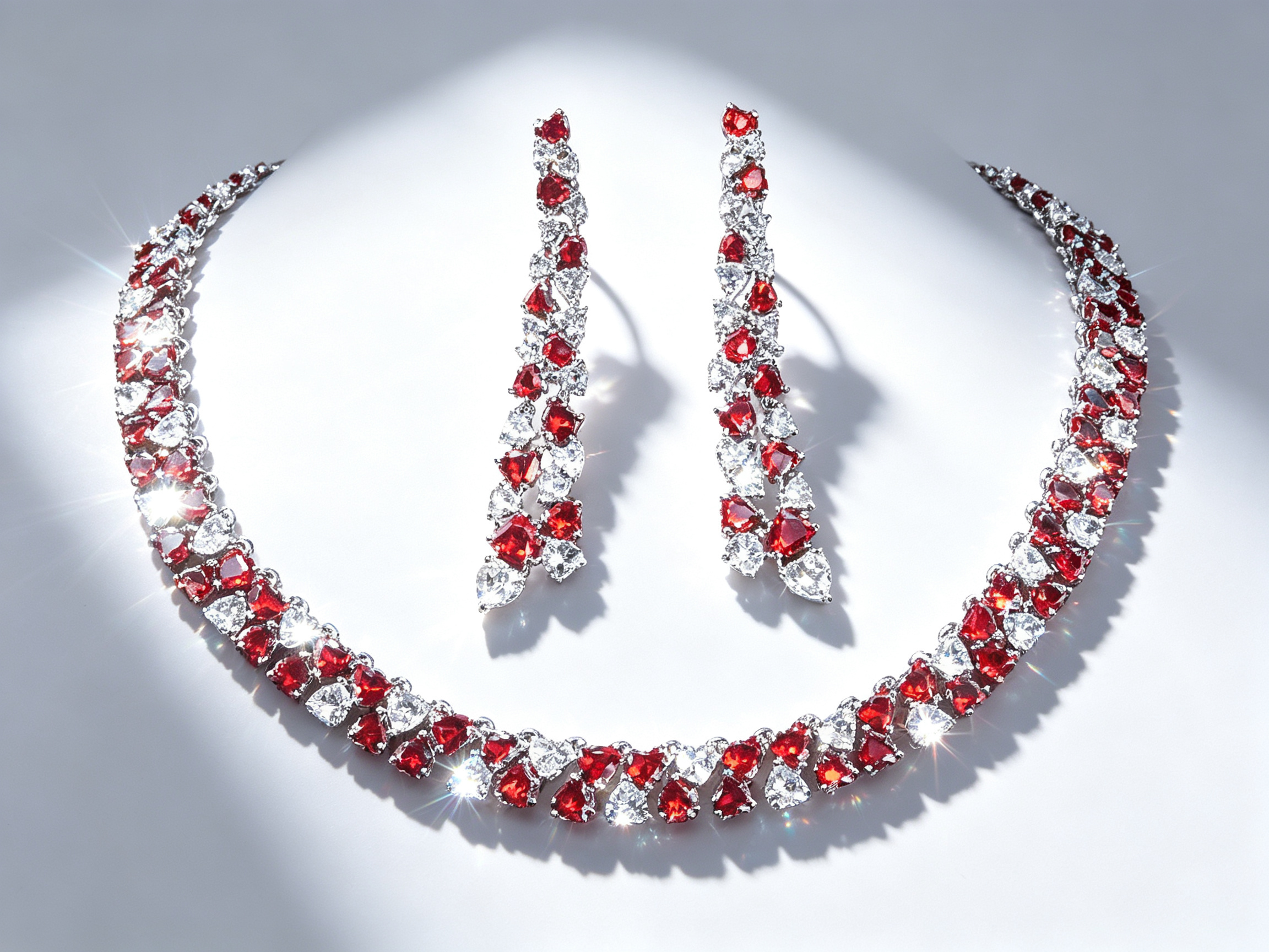 Starlight Brilliance Collection: AAA Zircon Plated Necklace & Earring Set Luxury Evening Jewelry (Available in Red, Blue, Green, White) LUNA-X153