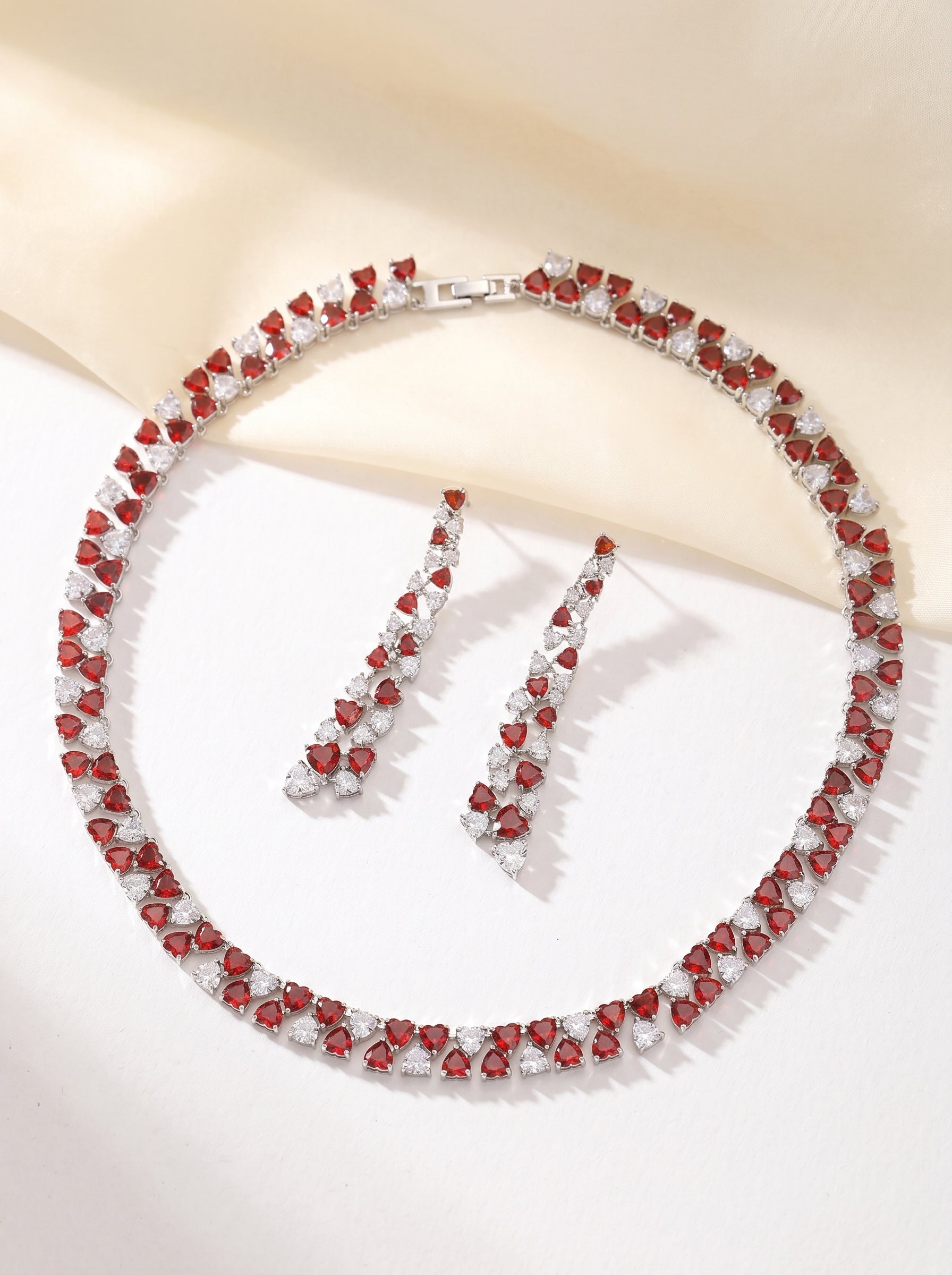 Starlight Brilliance Collection: AAA Zircon Plated Necklace & Earring Set Luxury Evening Jewelry (Available in Red, Blue, Green, White) LUNA-X153