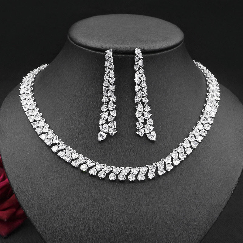 Starlight Brilliance Collection: AAA Zircon Plated Necklace & Earring Set Luxury Evening Jewelry (Available in Red, Blue, Green, White) LUNA-X153