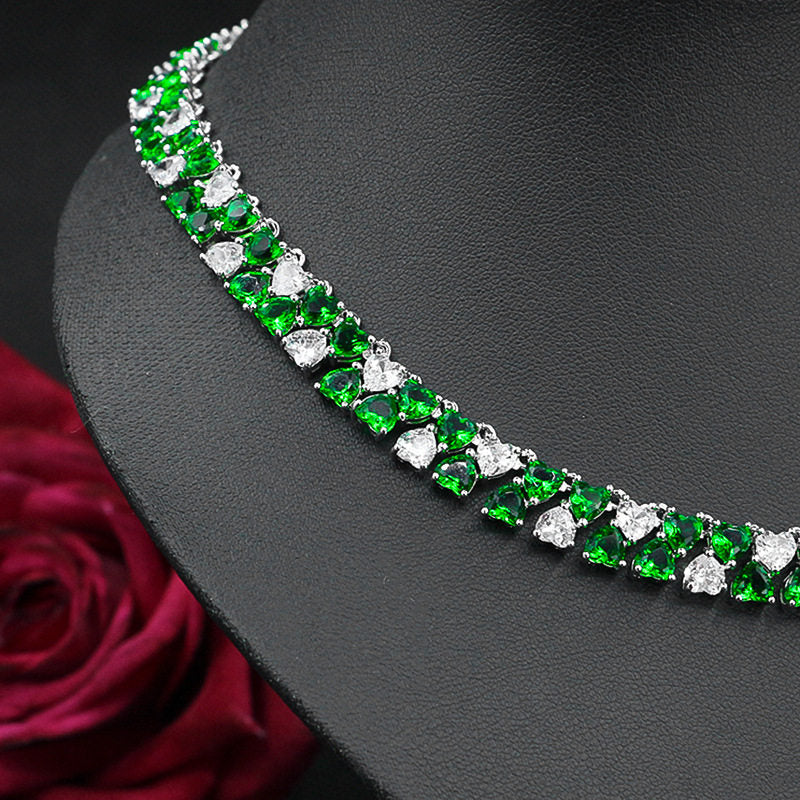 Starlight Brilliance Collection: AAA Zircon Plated Necklace & Earring Set Luxury Evening Jewelry (Available in Red, Blue, Green, White) LUNA-X153