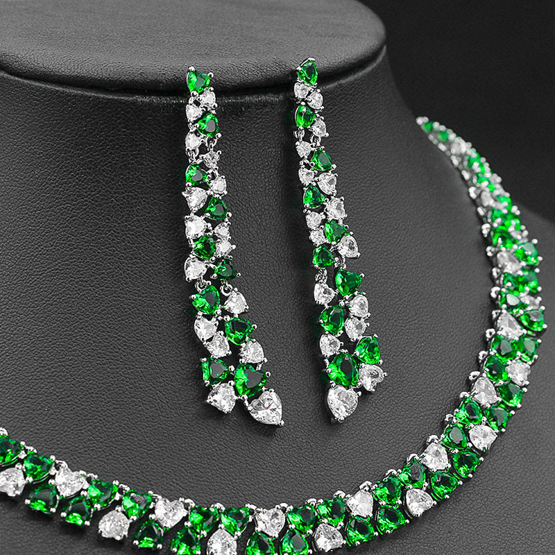 Starlight Brilliance Collection: AAA Zircon Plated Necklace & Earring Set Luxury Evening Jewelry (Available in Red, Blue, Green, White) LUNA-X153