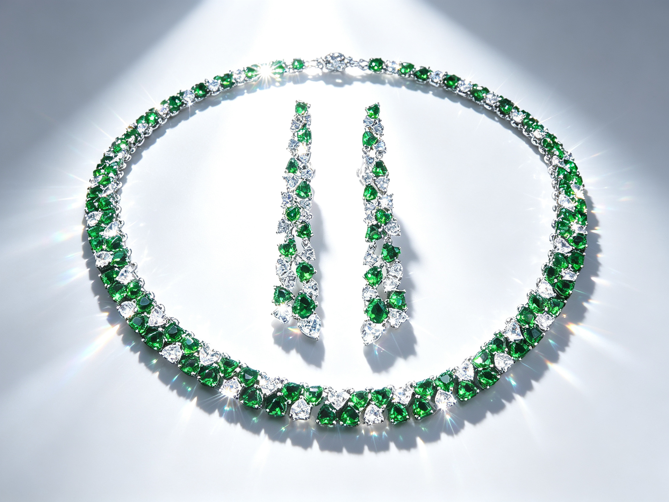 Starlight Brilliance Collection: AAA Zircon Plated Necklace & Earring Set Luxury Evening Jewelry (Available in Red, Blue, Green, White) LUNA-X153