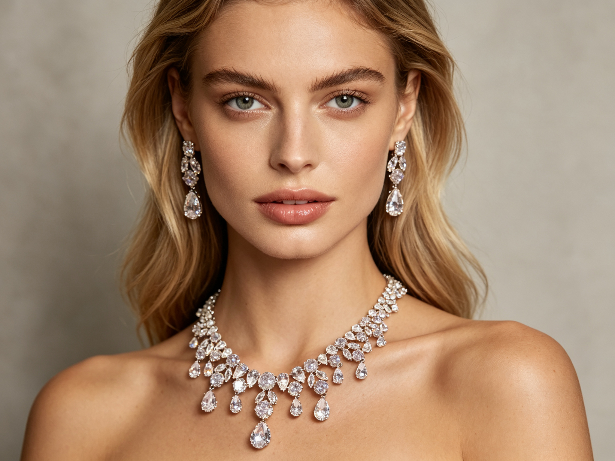 Grand Cascading Teardrop Bridal Jewelry Set in 4 Colors Luxury Statement Choker & Dangle Earrings for Royal Wedding, Prom & Gala LUNA-X168