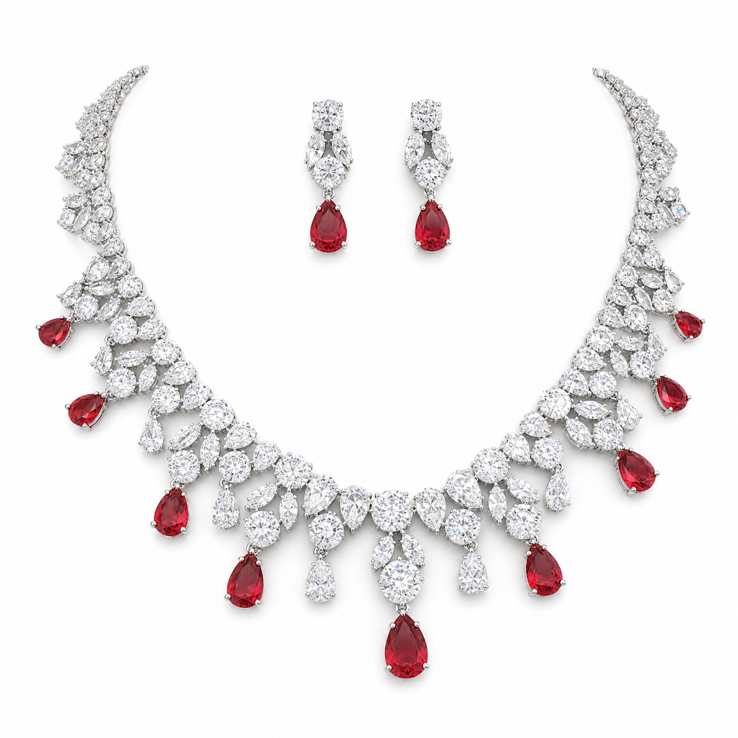 Grand Cascading Teardrop Bridal Jewelry Set in 4 Colors Luxury Statement Choker & Dangle Earrings for Royal Wedding, Prom & Gala LUNA-X168
