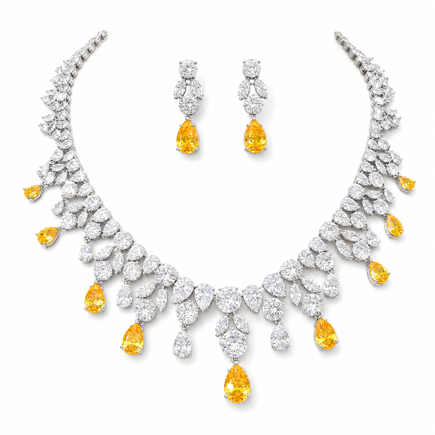 Grand Cascading Teardrop Bridal Jewelry Set in 4 Colors Luxury Statement Choker & Dangle Earrings for Royal Wedding, Prom & Gala LUNA-X168
