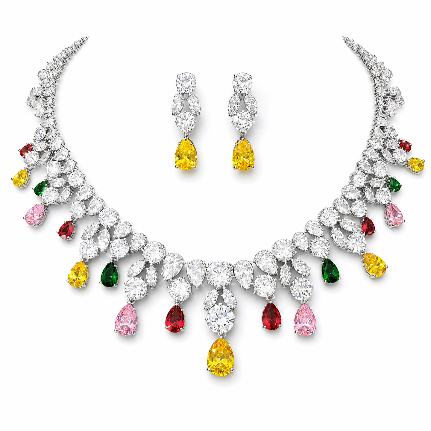 Grand Cascading Teardrop Bridal Jewelry Set in 4 Colors Luxury Statement Choker & Dangle Earrings for Royal Wedding, Prom & Gala LUNA-X168
