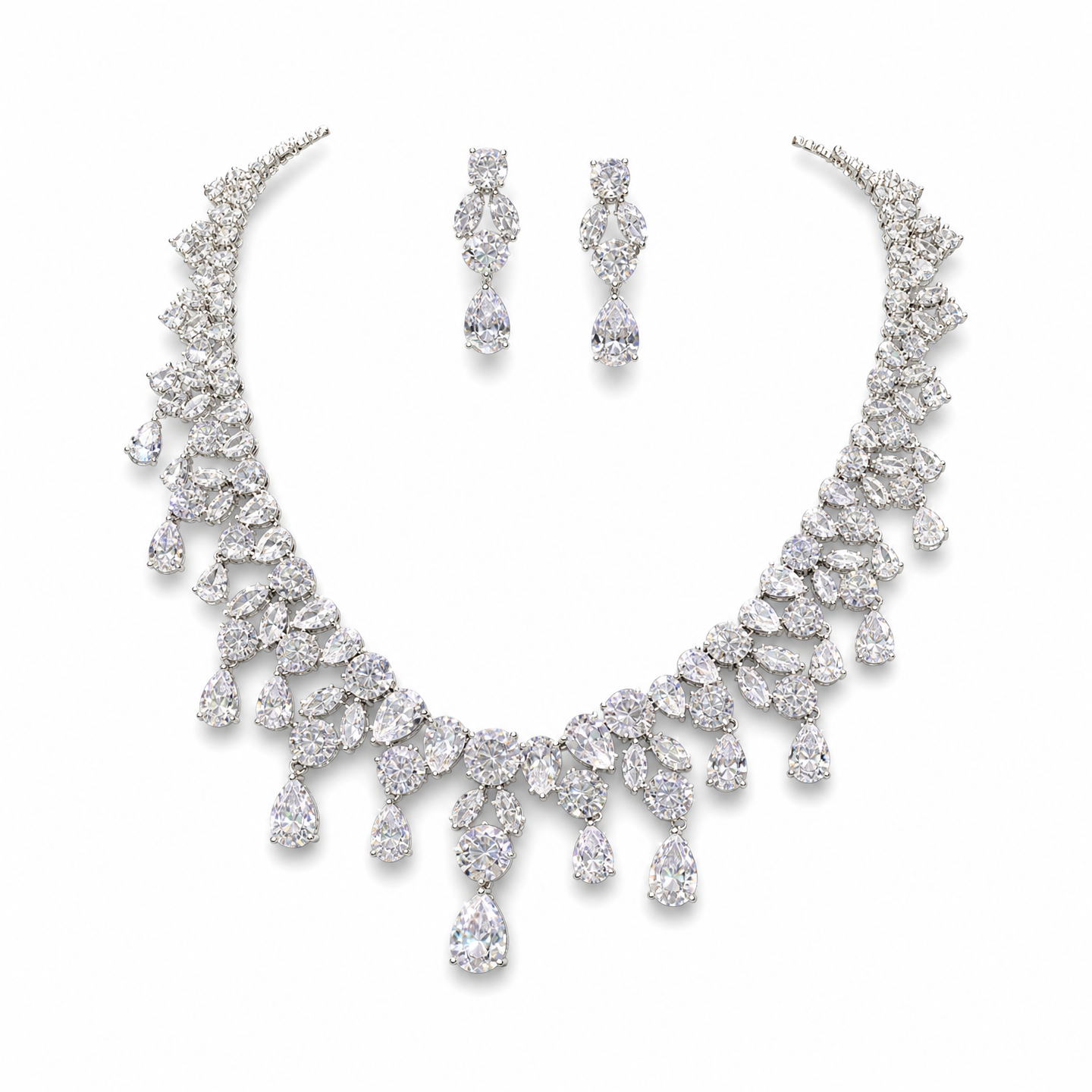 Grand Cascading Teardrop Bridal Jewelry Set in 4 Colors Luxury Statement Choker & Dangle Earrings for Royal Wedding, Prom & Gala LUNA-X168