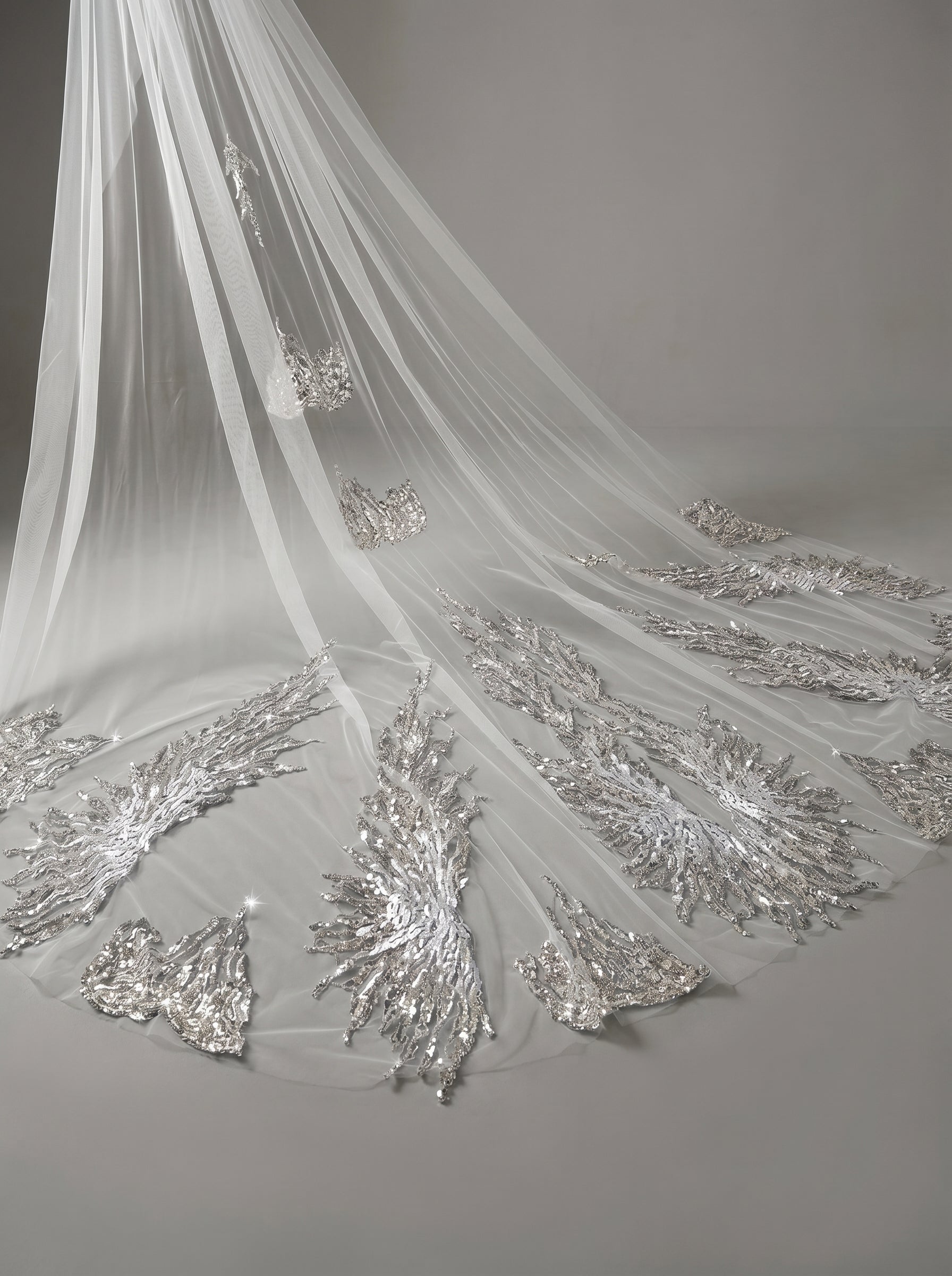 Luxury Regal Cathedral Wedding Veil - 138/150 Sparkly Sequin & Beaded Floral Embroidery Veil with Secure Comb LUNA-X16