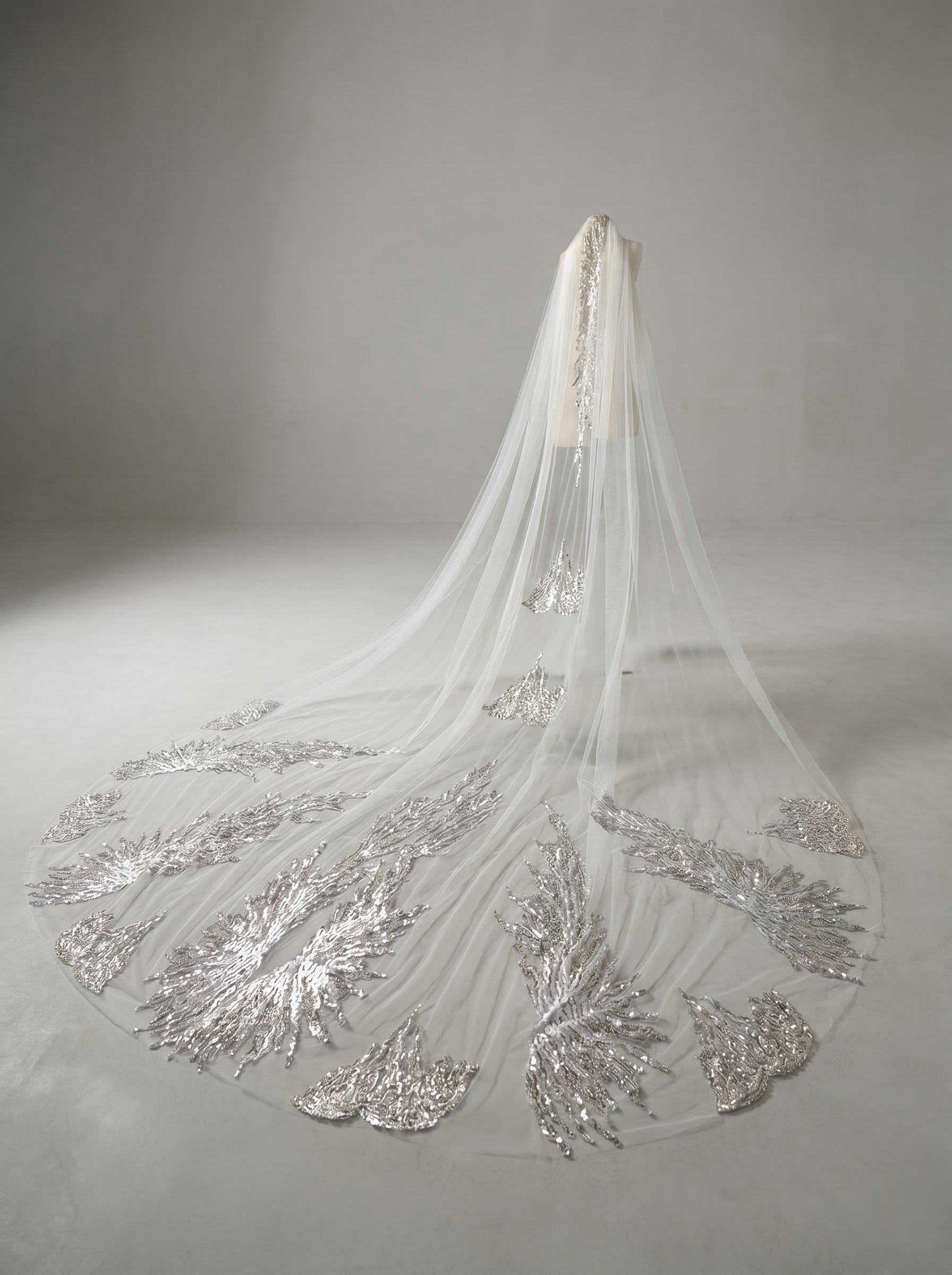 Luxury Regal Cathedral Wedding Veil - 138/150 Sparkly Sequin & Beaded Floral Embroidery Veil with Secure Comb LUNA-X16