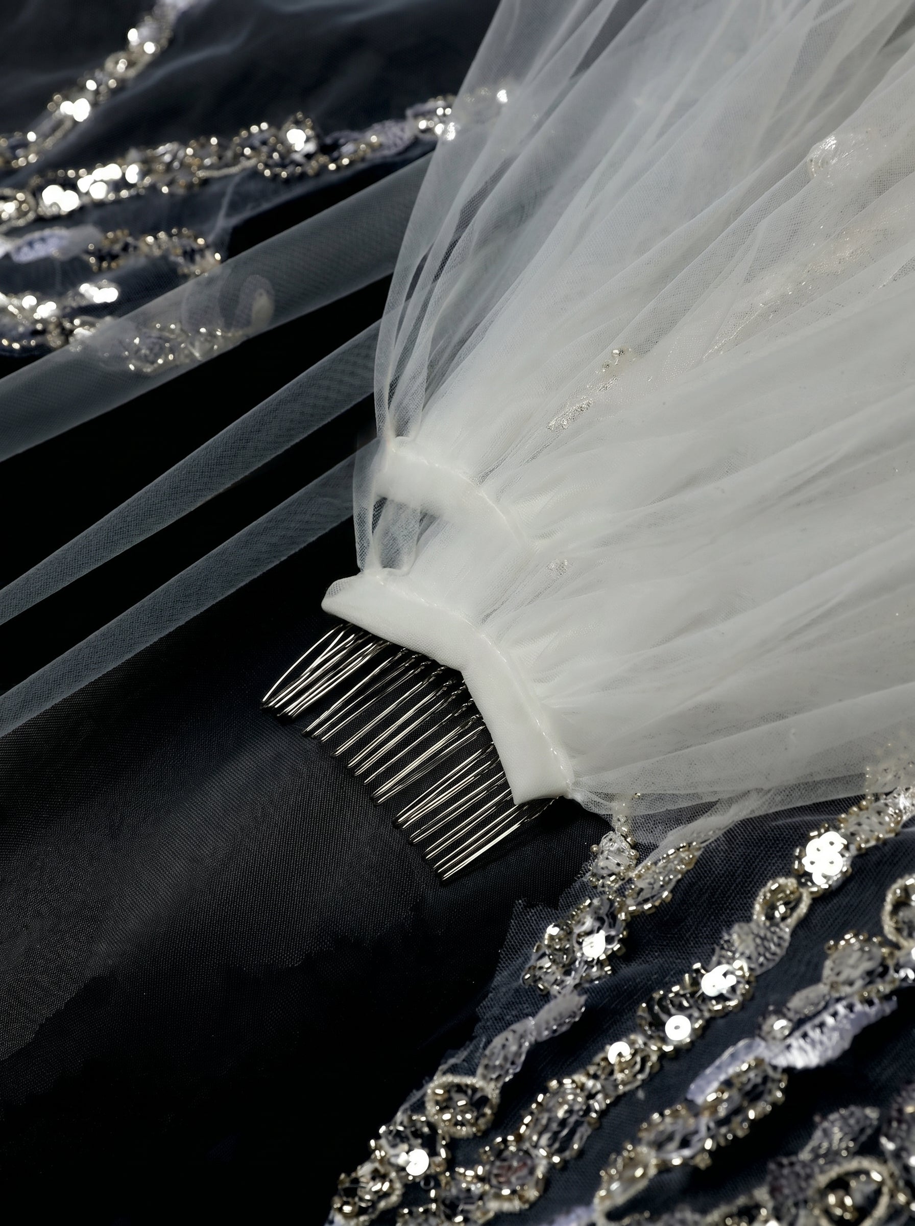 Luxury Regal Cathedral Wedding Veil - 138/150 Sparkly Sequin & Beaded Floral Embroidery Veil with Secure Comb LUNA-X16