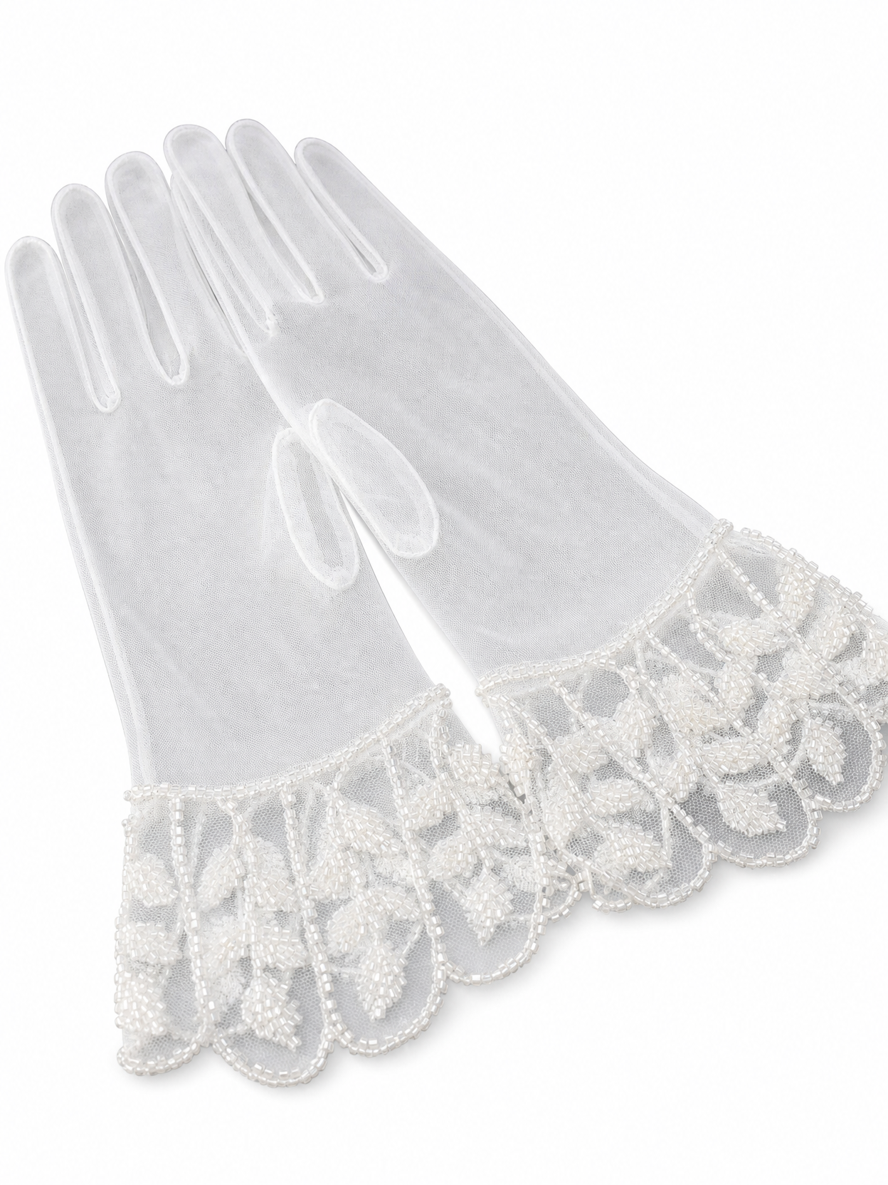White Mesh Lace Sequin Bridal Short Gloves for Wedding and Banquet  LUNA-X190