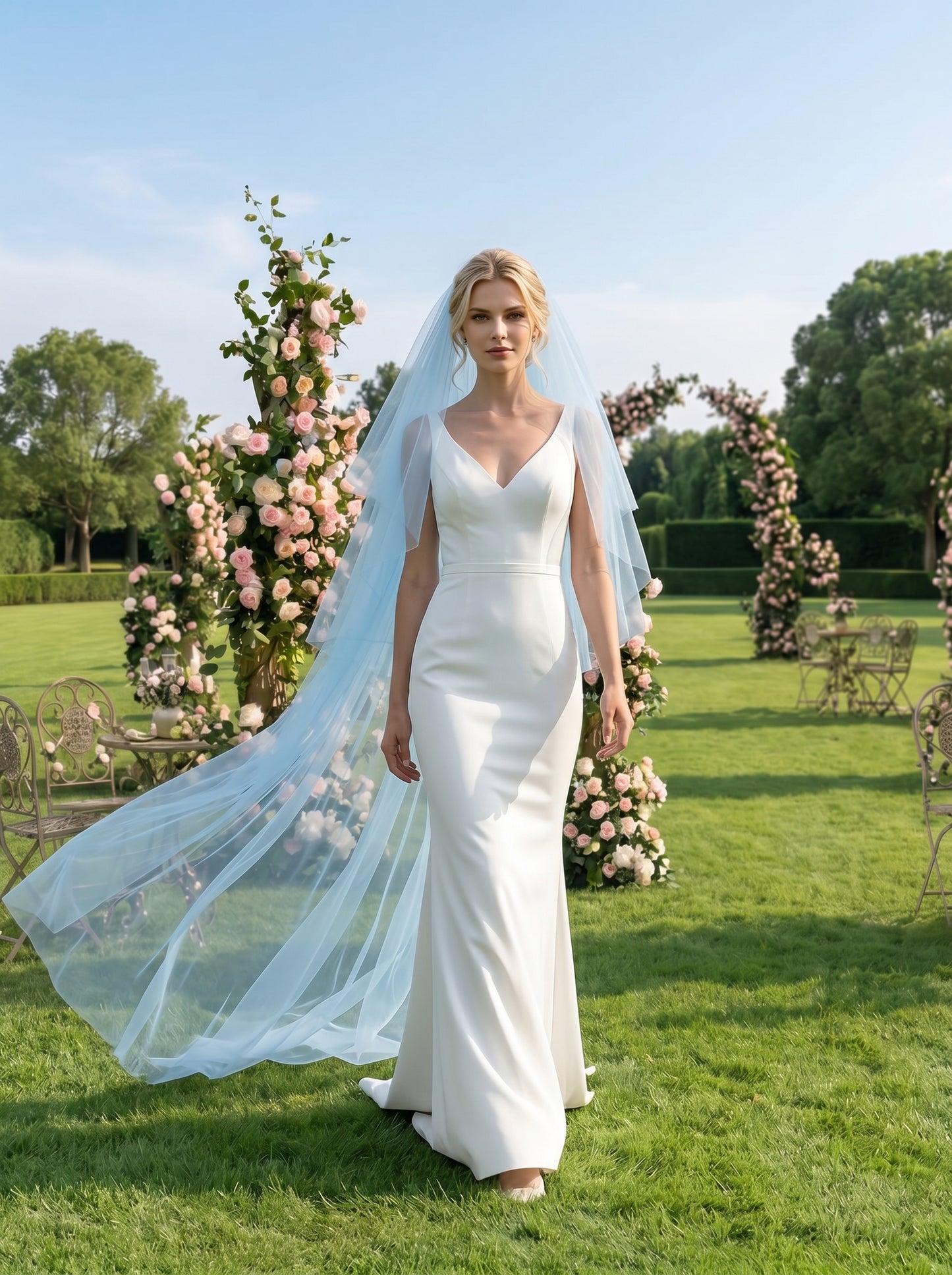 Something Blue 3-Tier Bridal Veil 230cm - Chapel Length Wedding Veil with Dramatic Voluminous Cascade  LUNA-X207