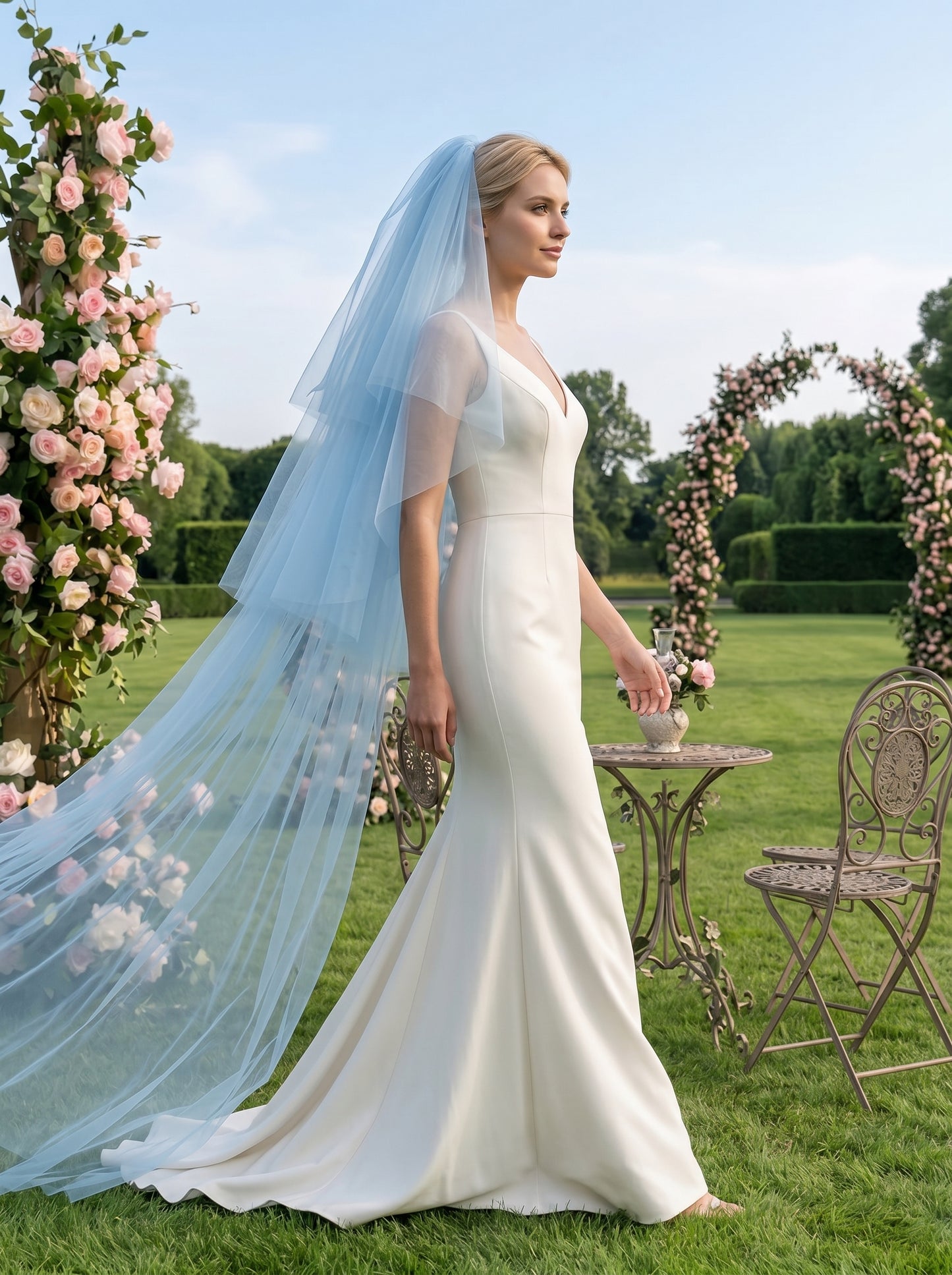 Something Blue 3-Tier Bridal Veil 230cm - Chapel Length Wedding Veil with Dramatic Voluminous Cascade  LUNA-X207
