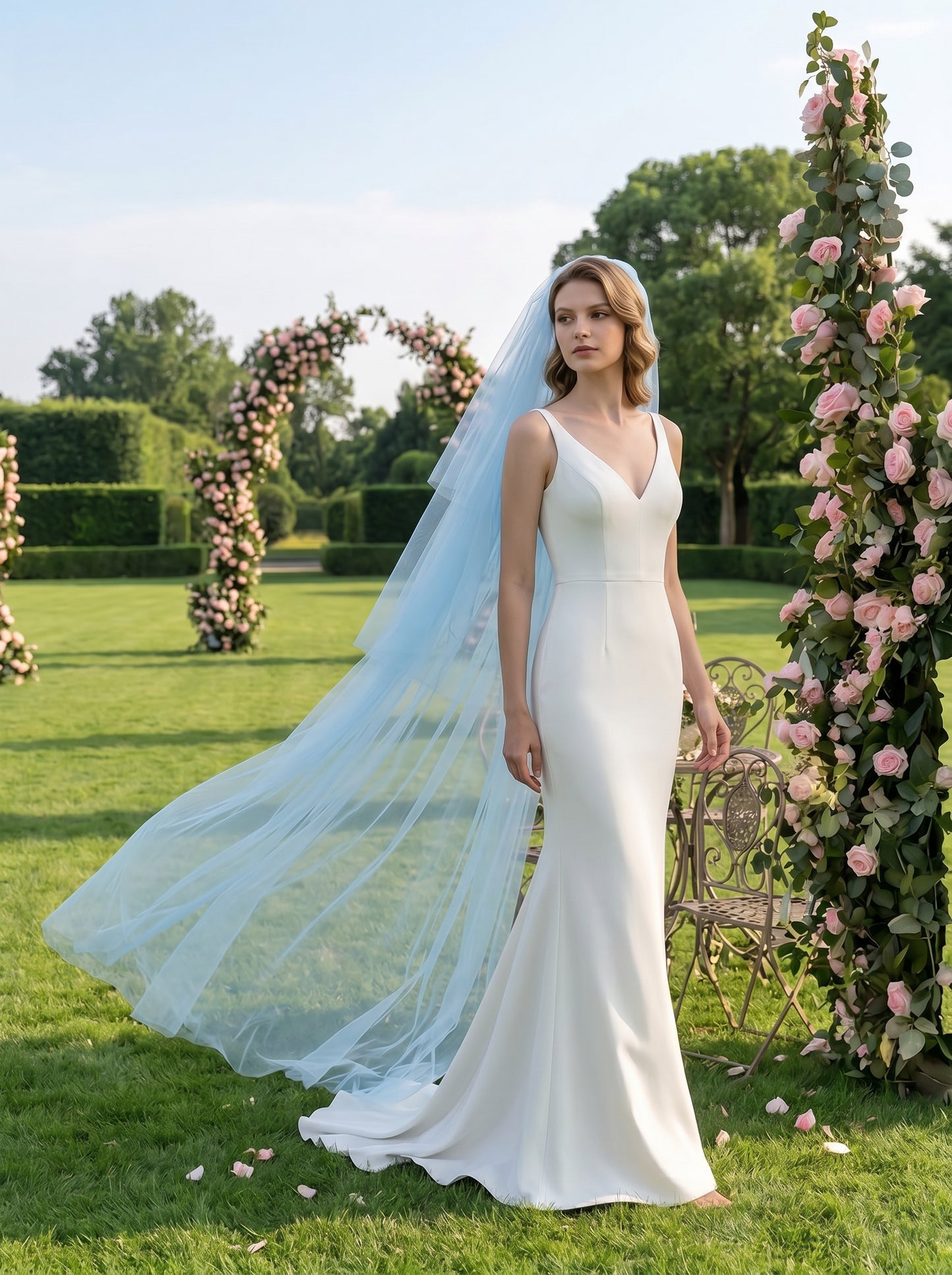 Something Blue 3-Tier Bridal Veil 230cm - Chapel Length Wedding Veil with Dramatic Voluminous Cascade  LUNA-X207