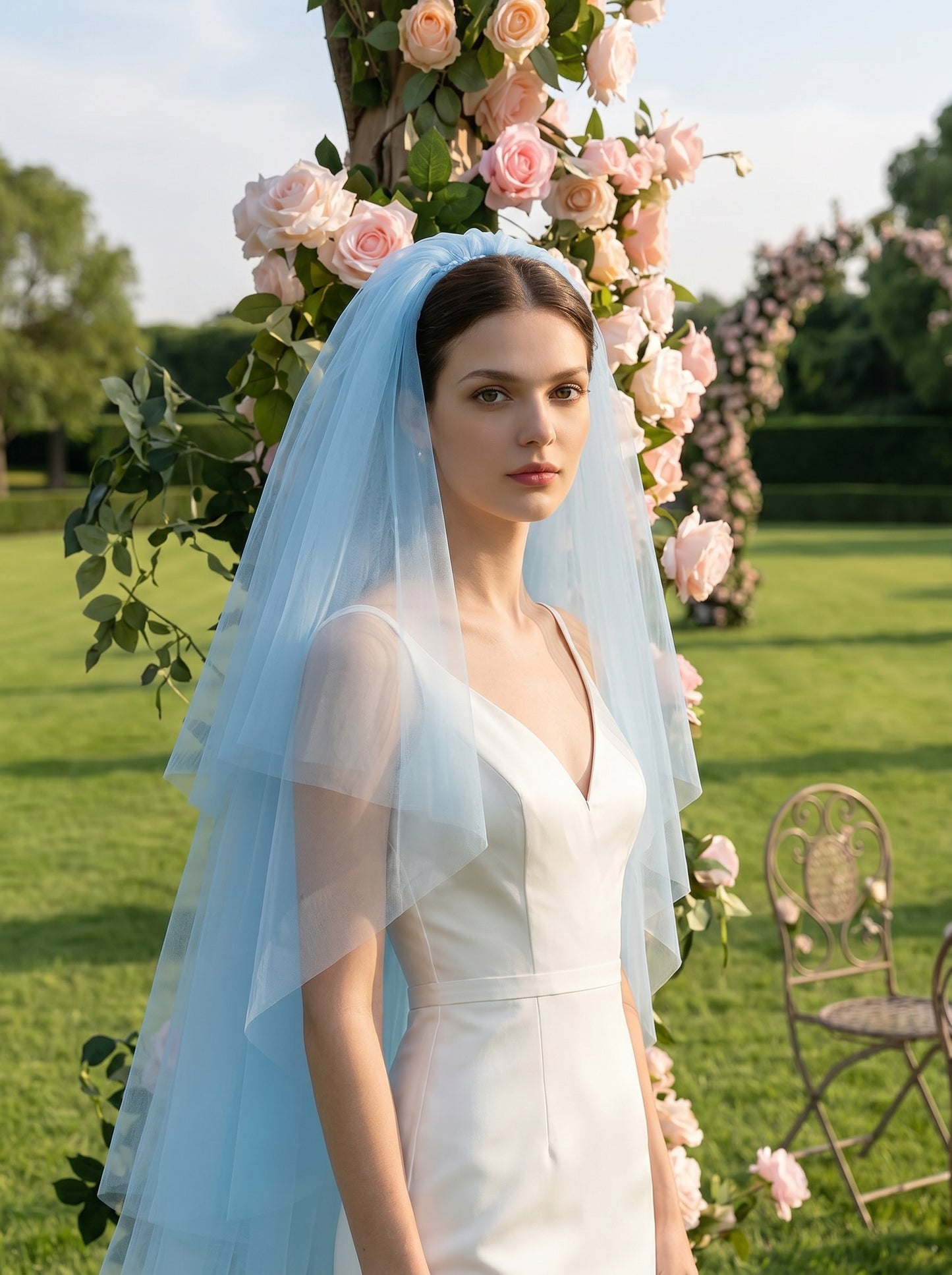 Something Blue 3-Tier Bridal Veil 230cm - Chapel Length Wedding Veil with Dramatic Voluminous Cascade  LUNA-X207
