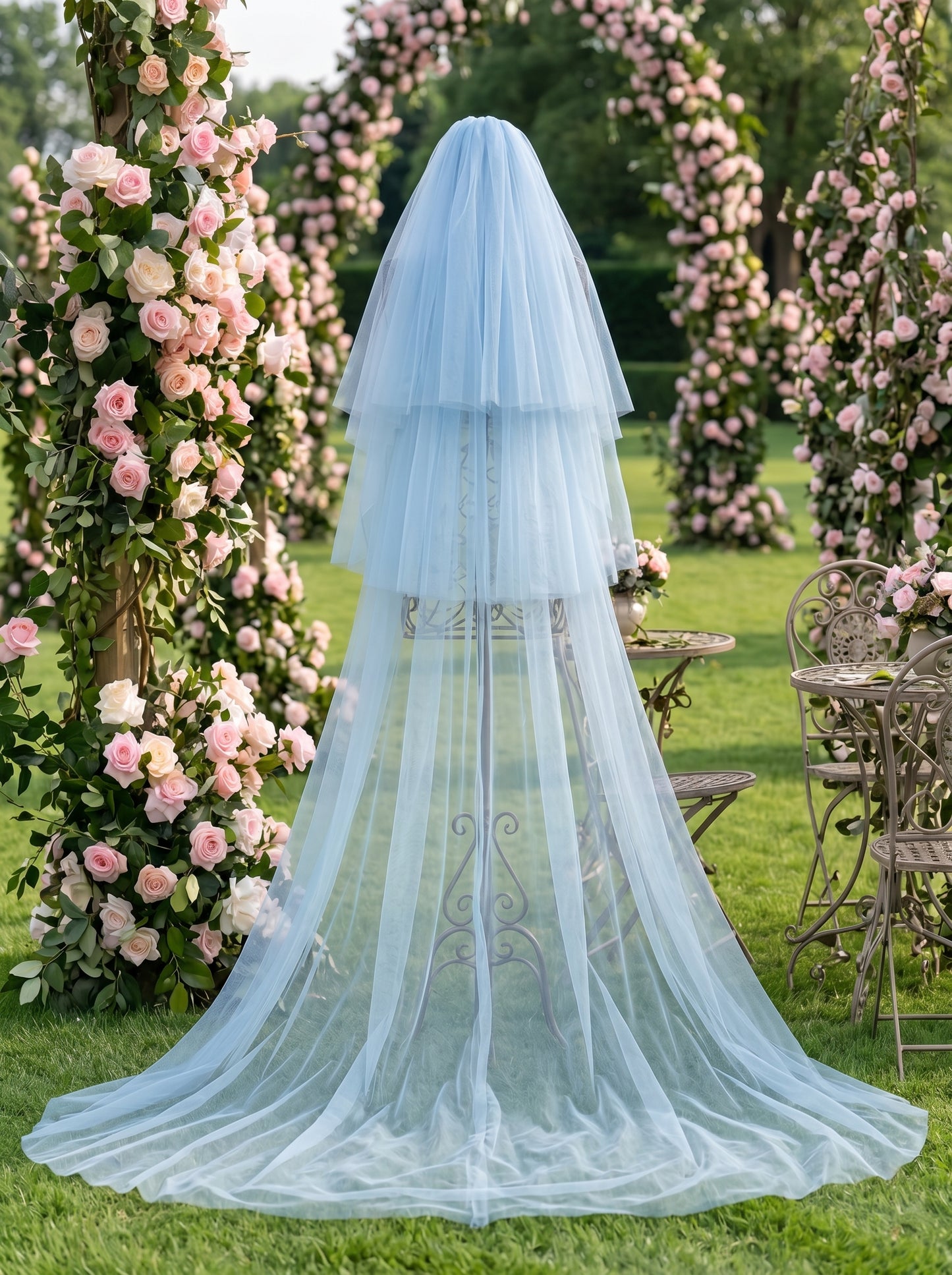 Something Blue 3-Tier Bridal Veil 230cm - Chapel Length Wedding Veil with Dramatic Voluminous Cascade  LUNA-X207