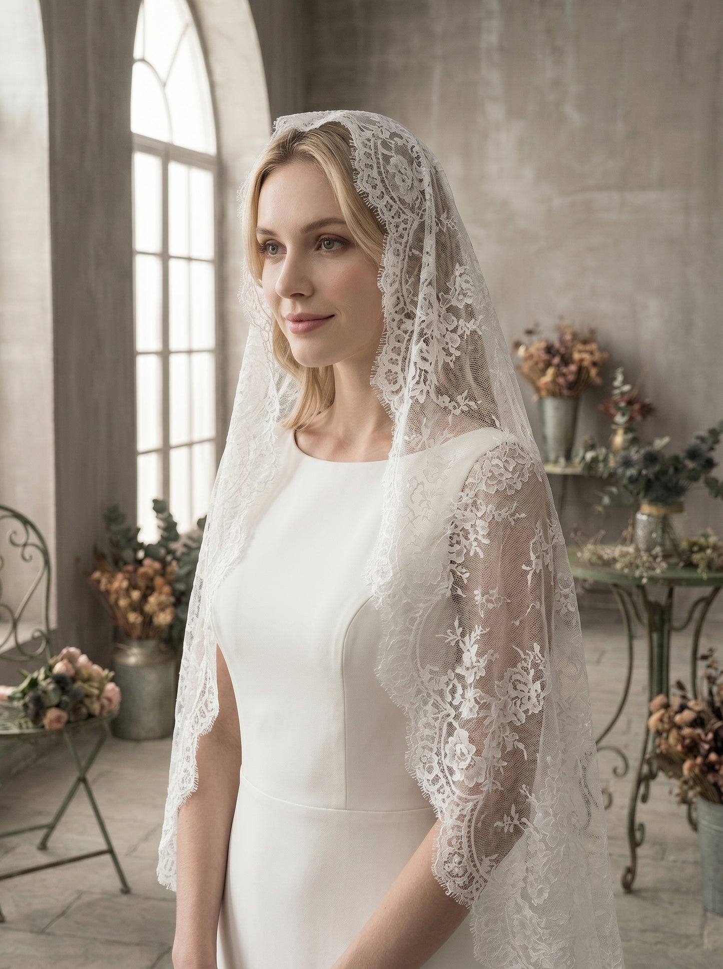 Luxury Full Lace Overlay Chapel Veil, 250cm Retro Embroidered Sheer Tulle Train, Elegant Classic Heirloom Wedding Veil  LUNA-X210