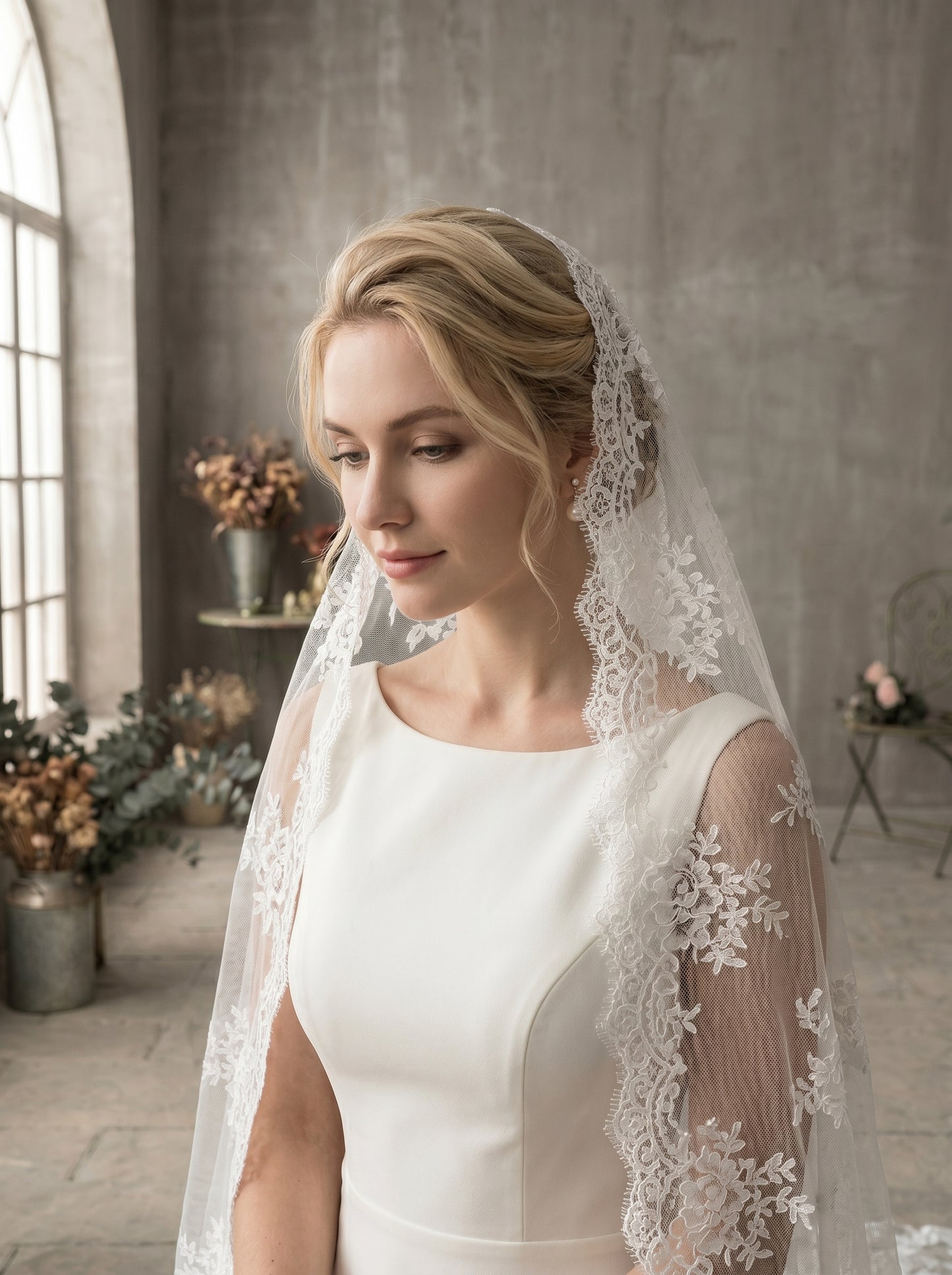 Luxury Full Lace Overlay Chapel Veil, 250cm Retro Embroidered Sheer Tulle Train, Elegant Classic Heirloom Wedding Veil  LUNA-X210