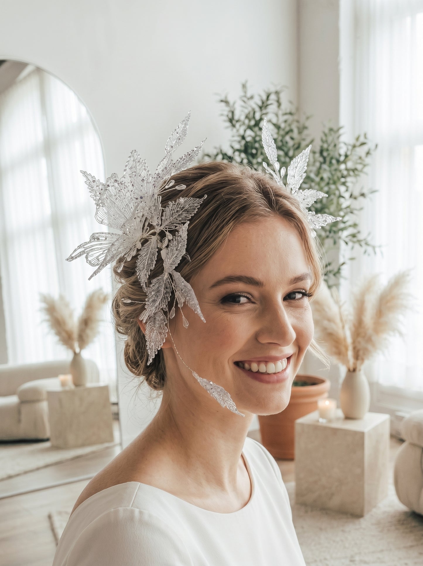 3D Printed Filament Butterfly Bridal Headpiece Translucent Elven Tiara for Modern Brides | LUNA-X217