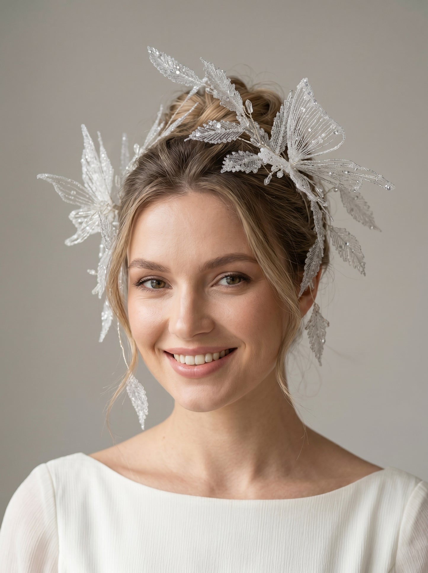 3D Printed Filament Butterfly Bridal Headpiece Translucent Elven Tiara for Modern Brides | LUNA-X217