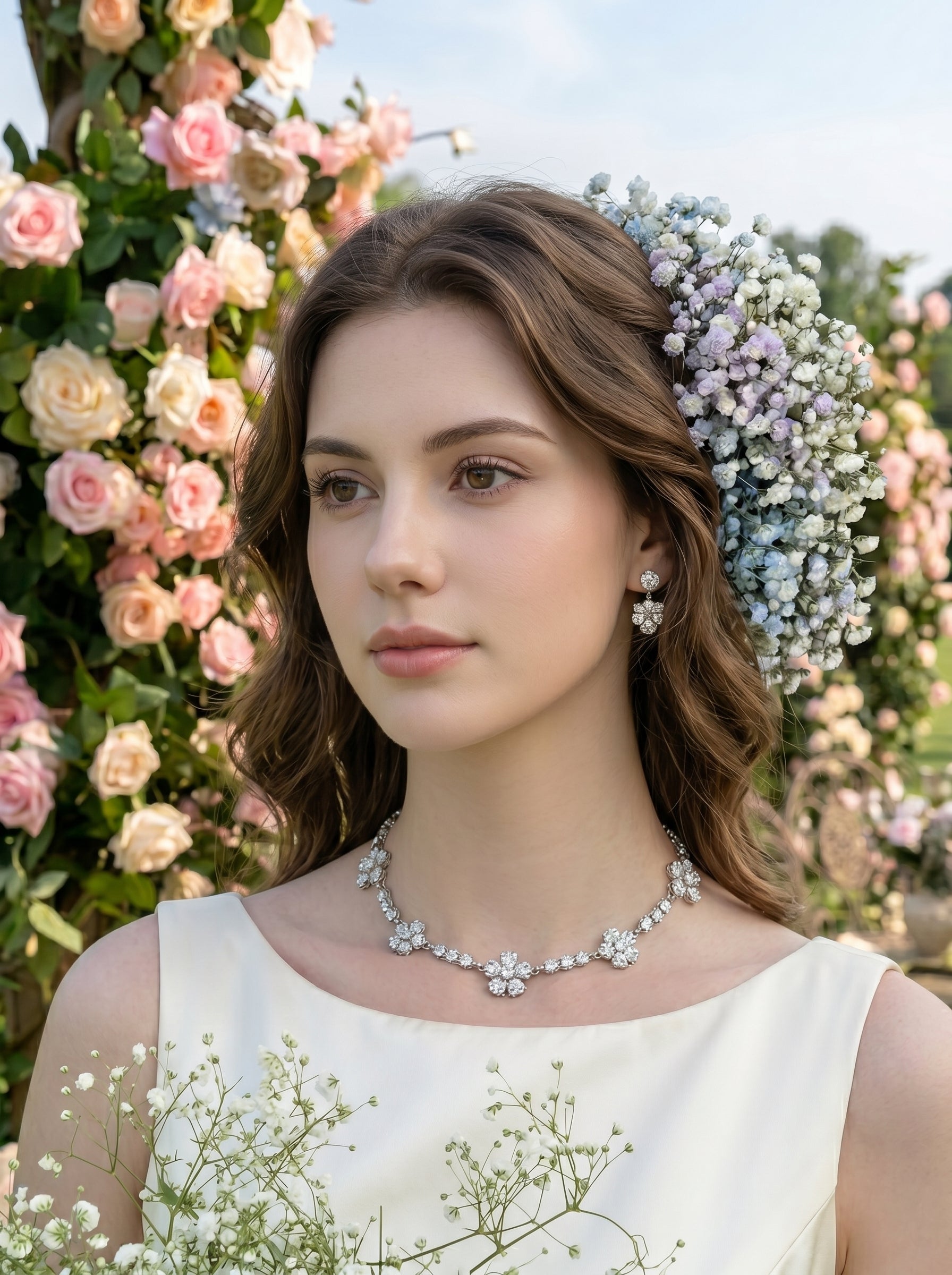 Pastel Baby's Breath Bridal Hair Clip Set - 2PCS French Cottagecore Garden Wedding Flower Clips for Brides  LUNA-X219