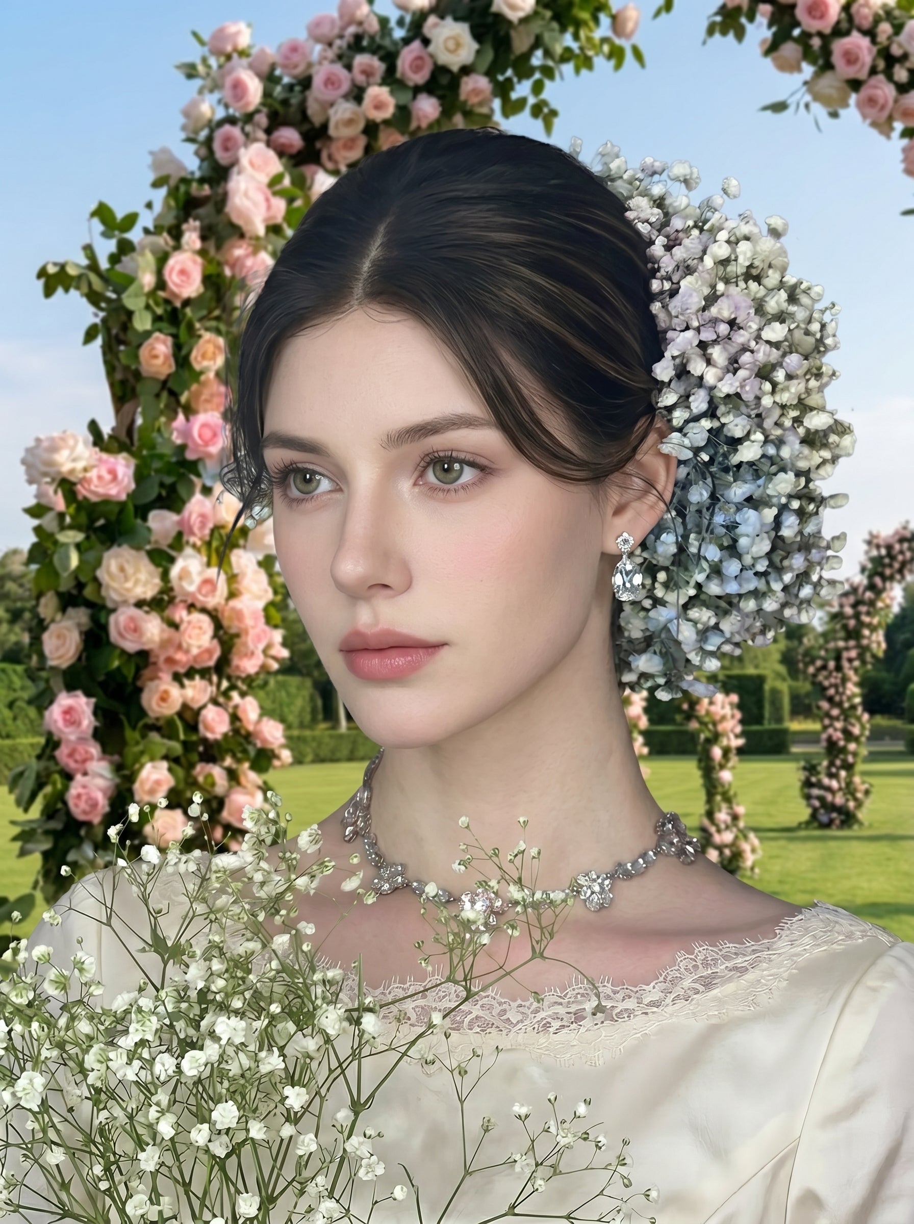 Pastel Baby's Breath Bridal Hair Clip Set - 2PCS French Cottagecore Garden Wedding Flower Clips for Brides  LUNA-X219