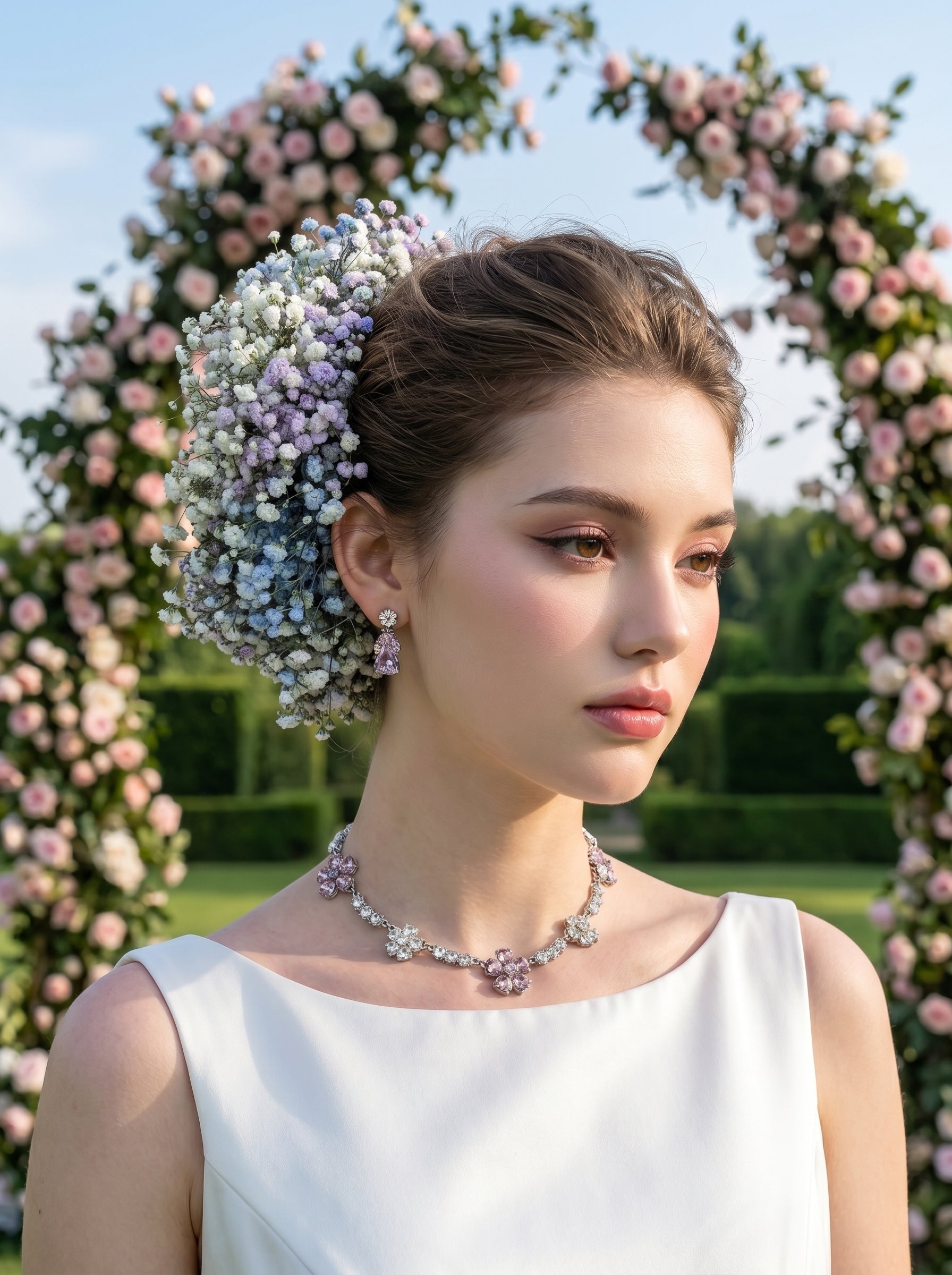 Pastel Baby's Breath Bridal Hair Clip Set - 2PCS French Cottagecore Garden Wedding Flower Clips for Brides  LUNA-X219