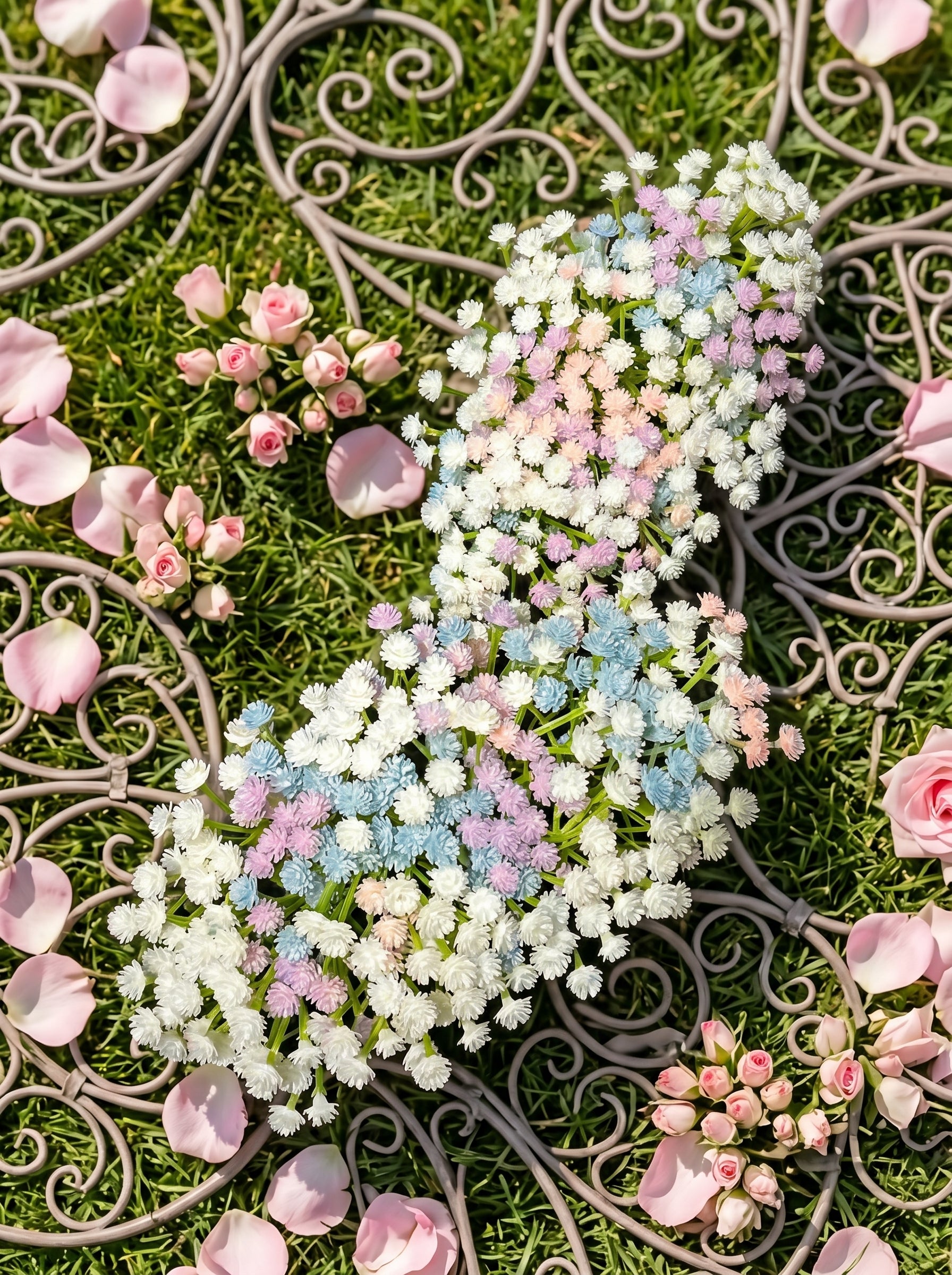 Pastel Baby's Breath Bridal Hair Clip Set - 2PCS French Cottagecore Garden Wedding Flower Clips for Brides  LUNA-X219